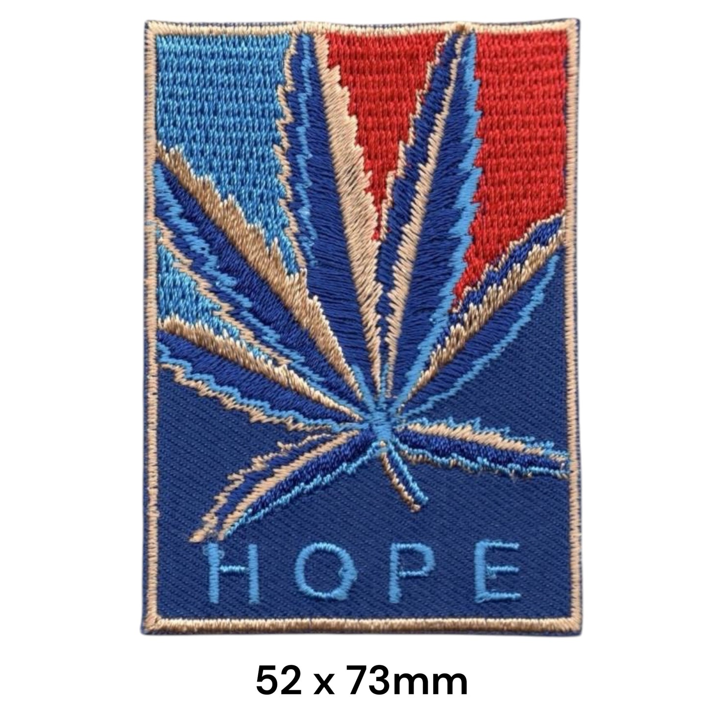 Cannabis Leaf Hope Flag Embroidered Patch 52x73mm – Blue, Red & Gold