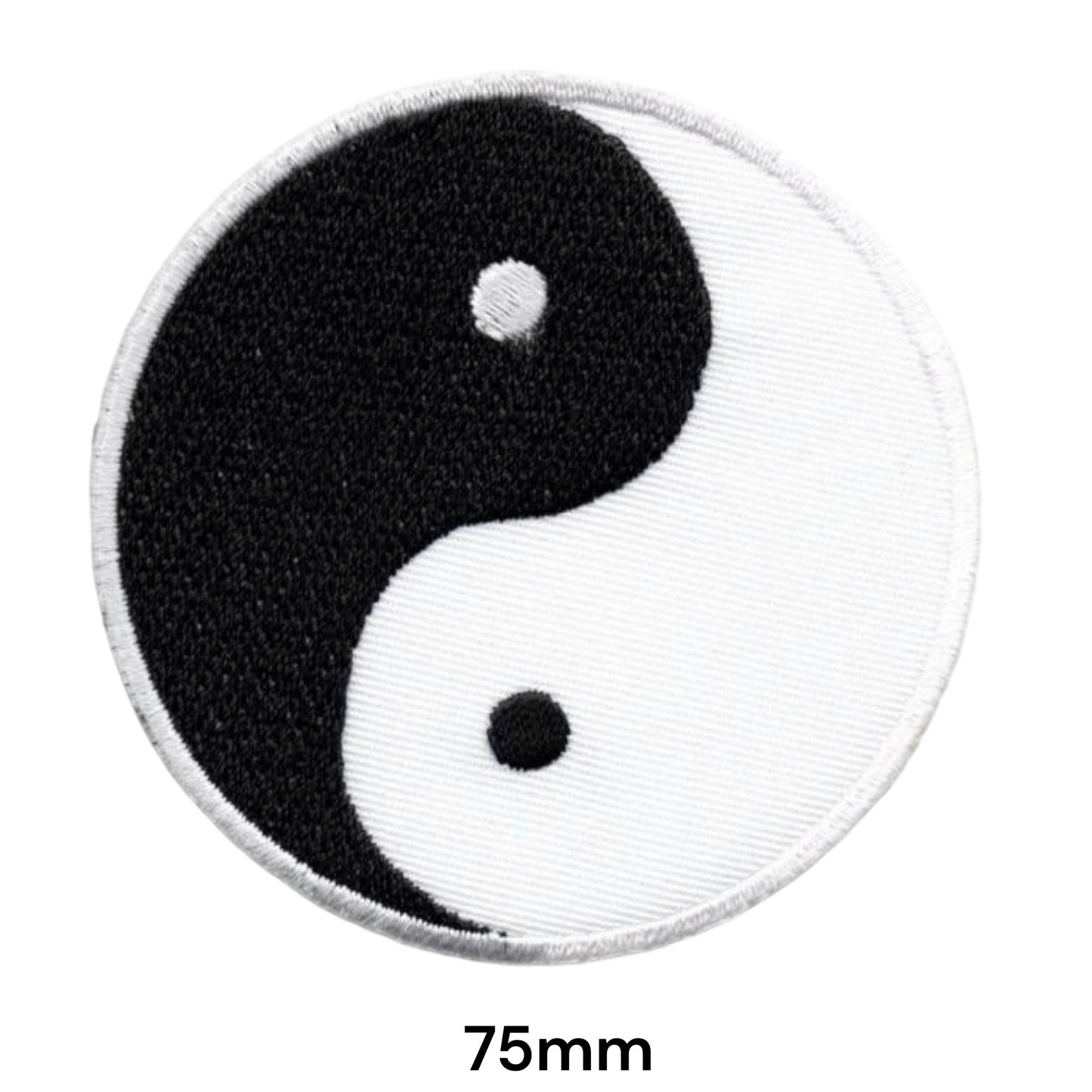 Yin Yang Symbol Embroidered Patch 75mm Round – Black & White