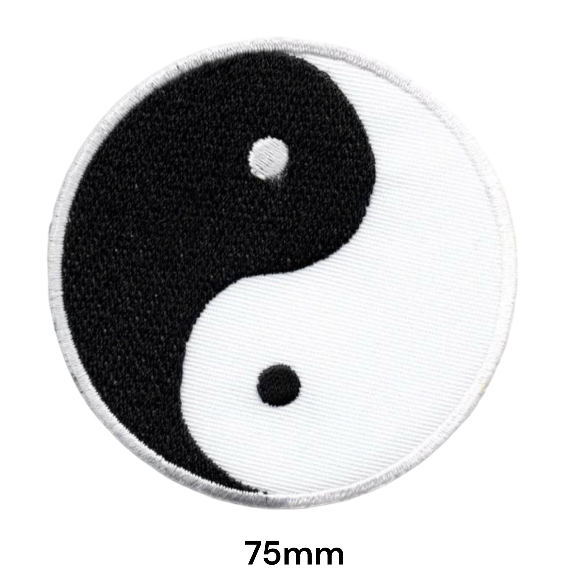 Yin Yang Symbol Embroidered Patch 75mm Round – Black & White