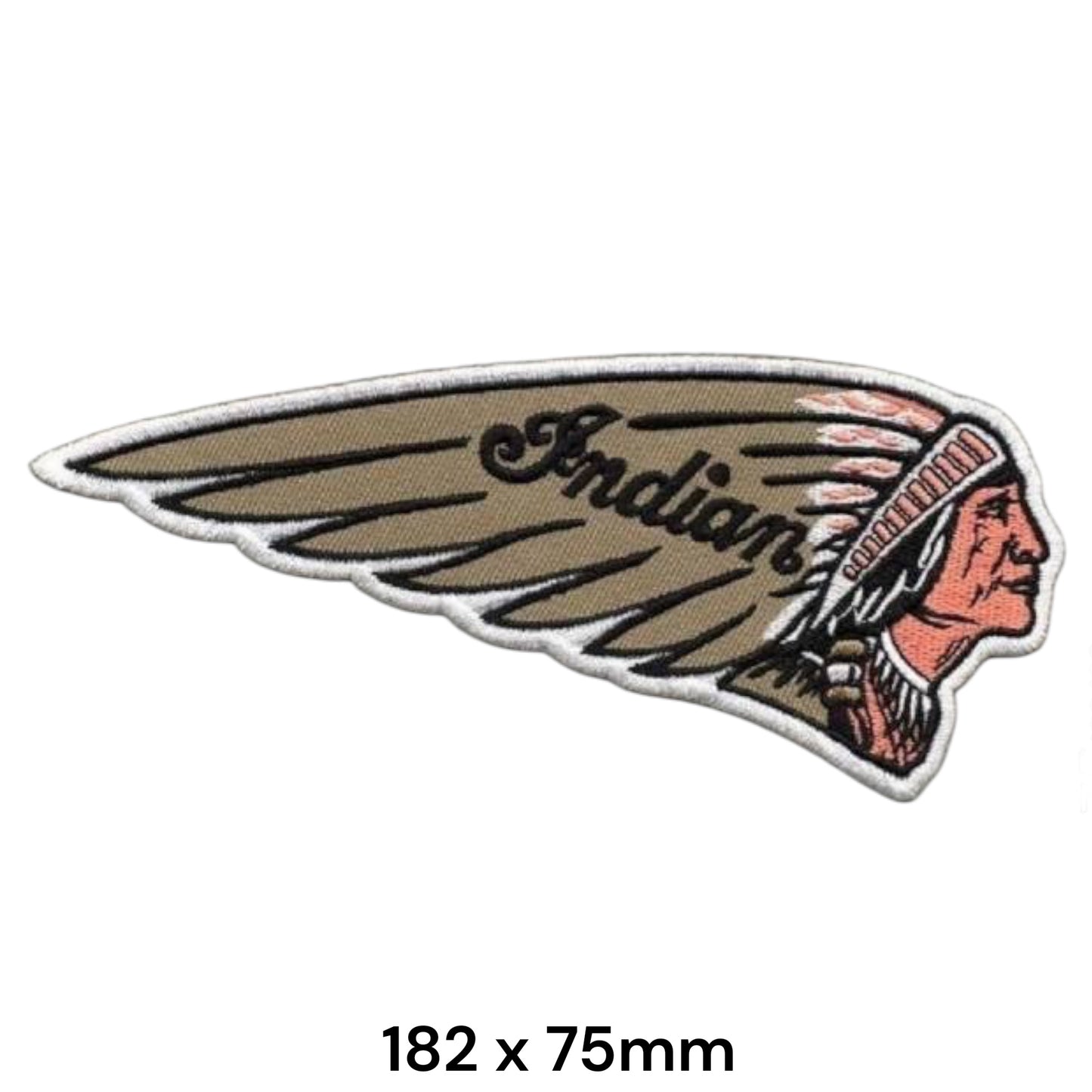 Indian Motorcycle Chief Headdress XL Embroidered Patch 182x75mm – Tan, Terracotta, Black & White