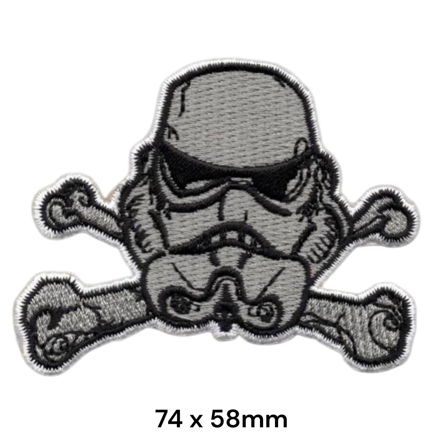 Stormtrooper Skull Crossbones Embroidered Patch 74x58mm – Grey, Black & White
