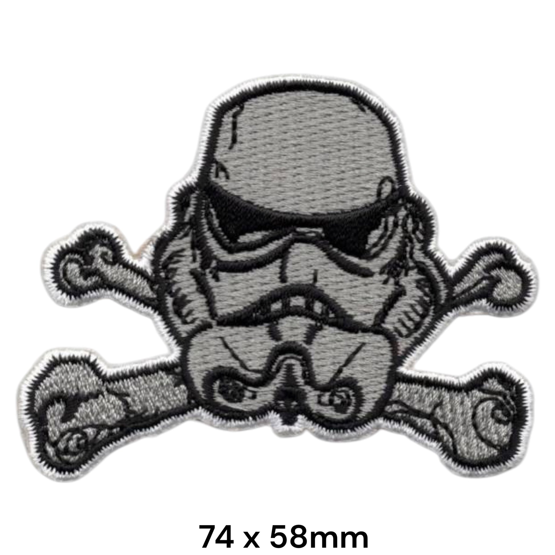 Stormtrooper Skull Crossbones Embroidered Patch 74x58mm – Grey, Black & White