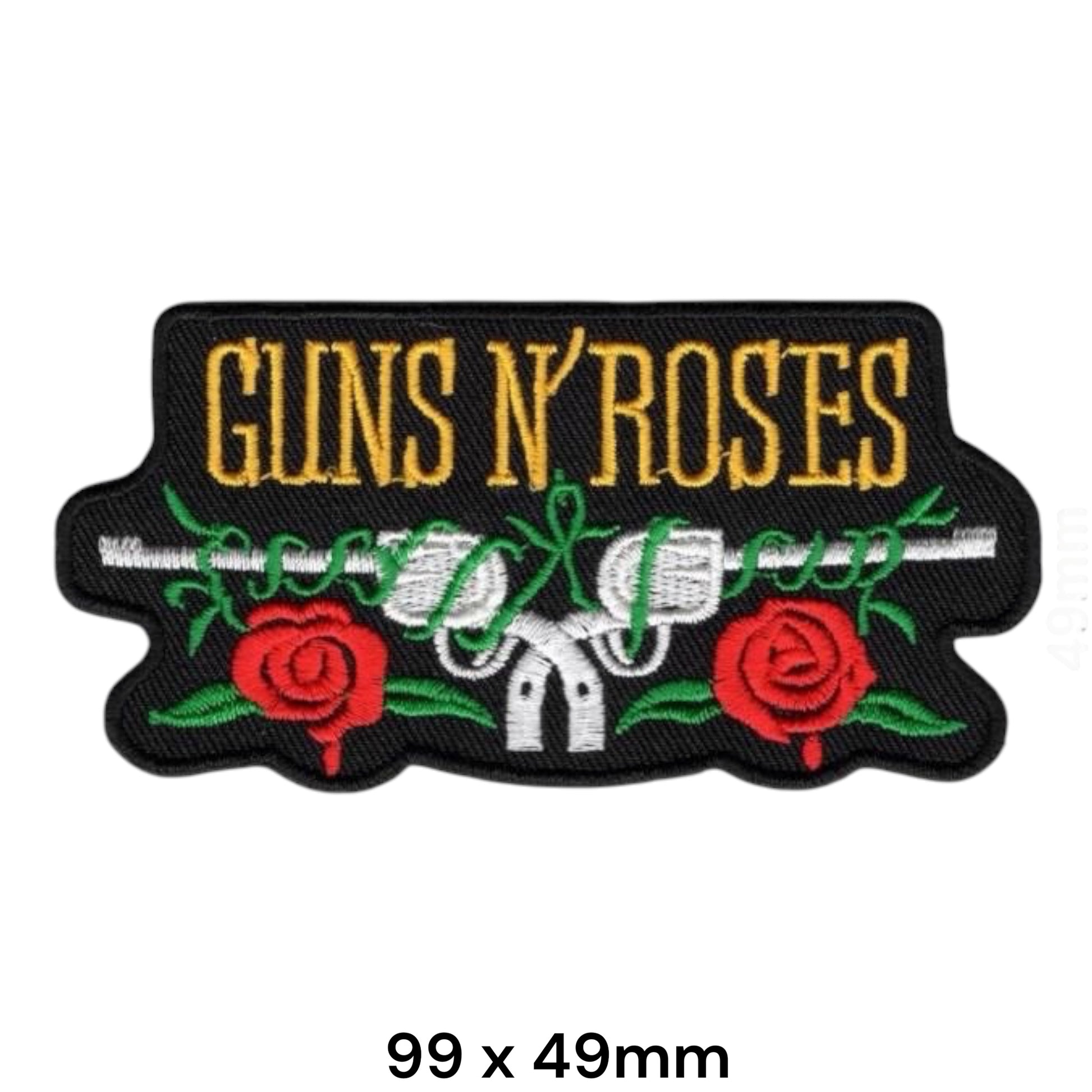 Guns N' Roses Crossed Pistols Roses Embroidered Patch 99x49mm – Black, Gold, Silver, Red & Green