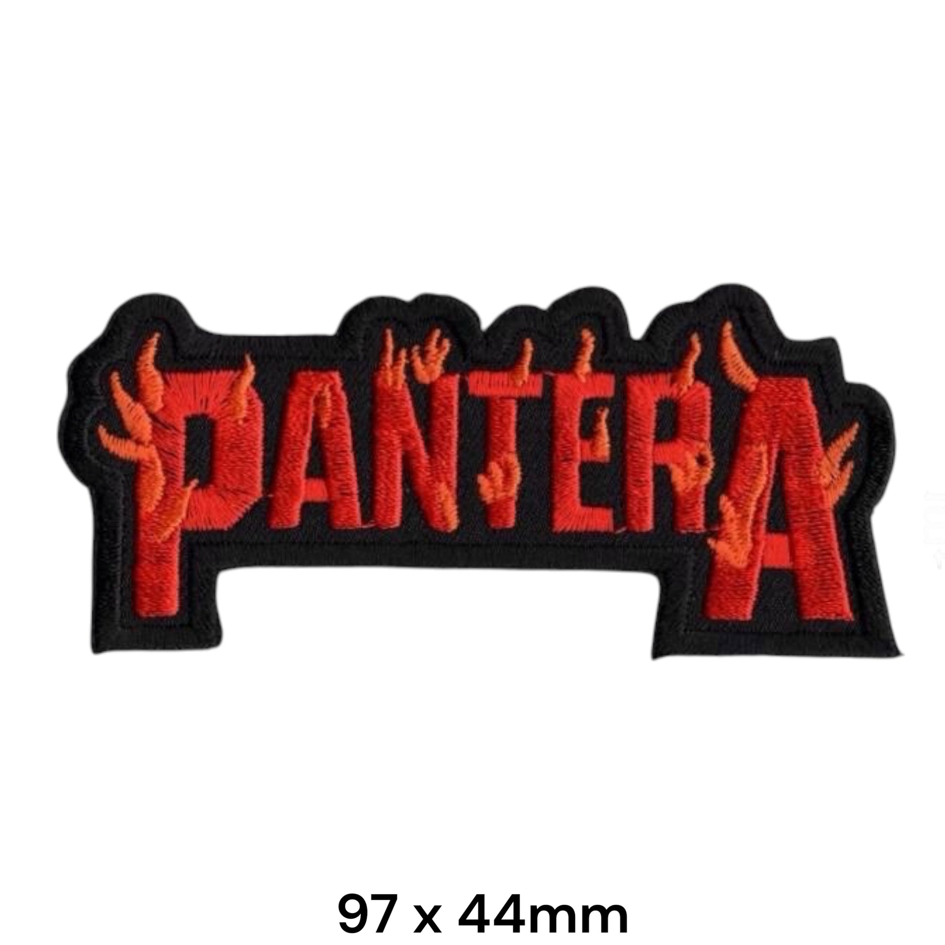 Pantera Flame Logo Embroidered Patch 97x44mm – Black, Red & Orange