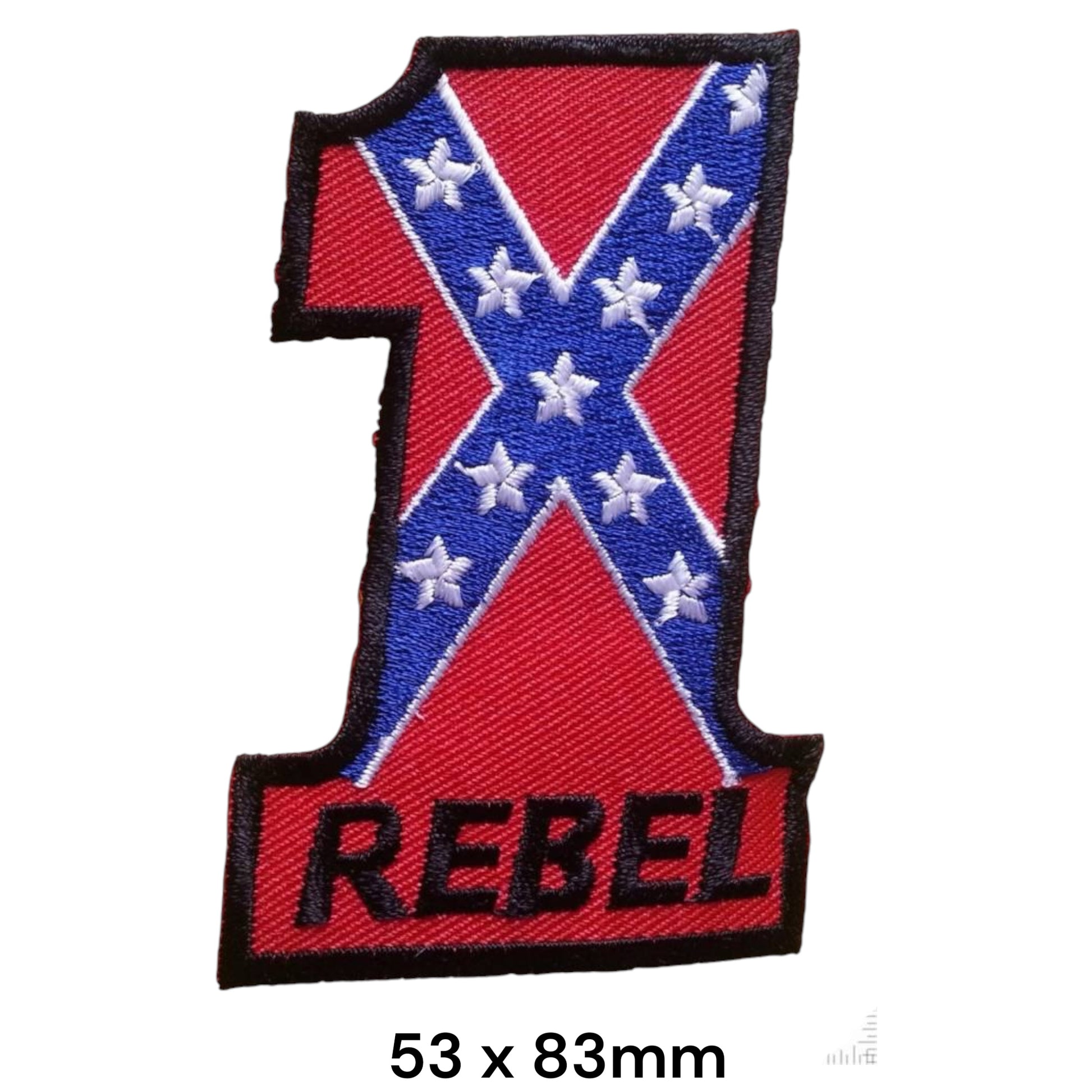 Number 1 Rebel Confederate Flag Embroidered Patch 53x83mm – Red, Blue, White & Black