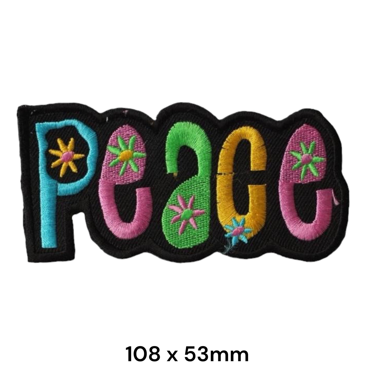 Peace Flower Power Embroidered Patch 108x53mm – Black, Blue, Pink, Green & Yellow