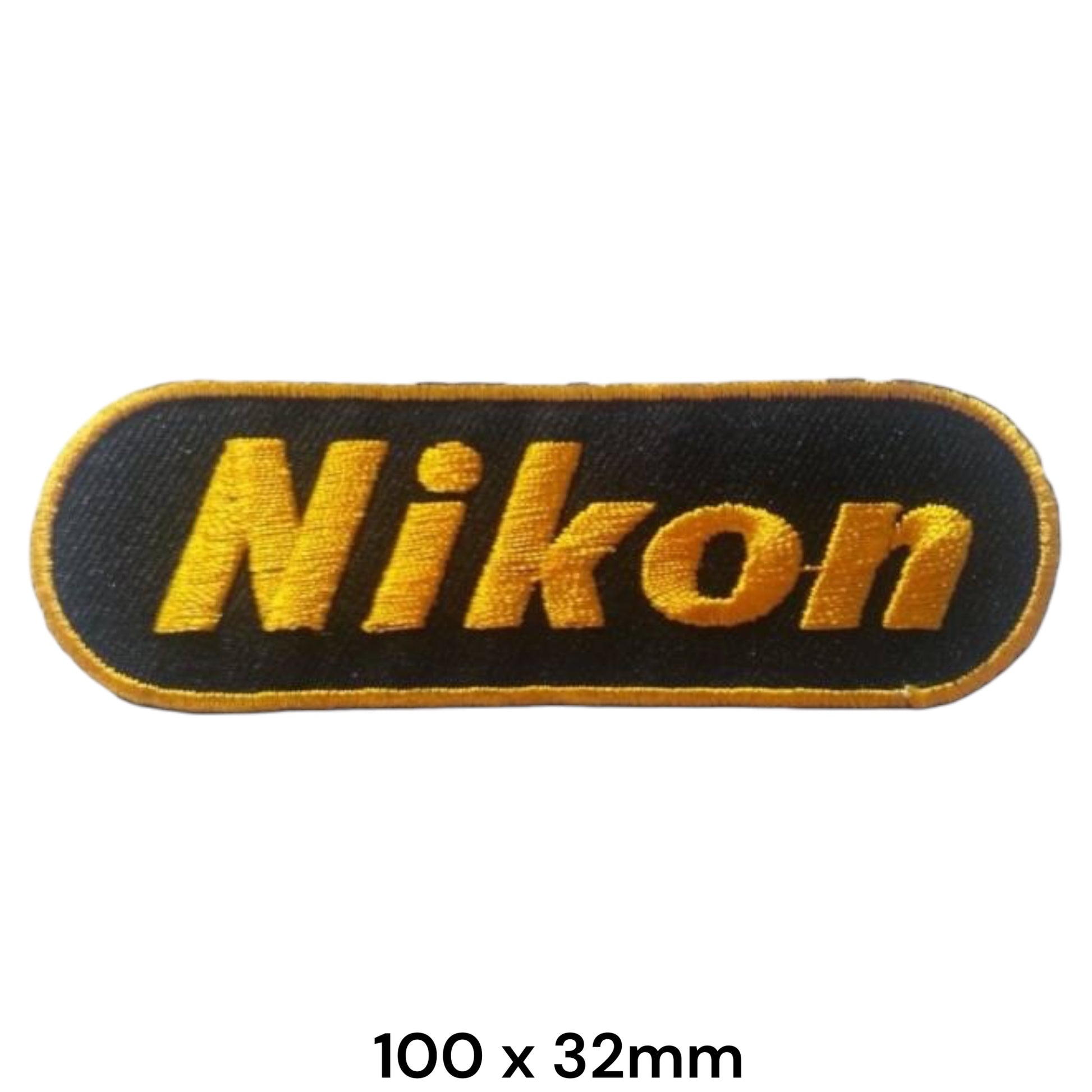 Nikon Logo Embroidered Patch 100x32mm – Black & Gold
