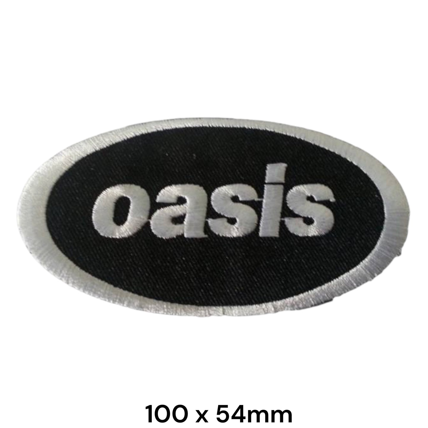 Oasis Logo Oval Embroidered Patch 100x54mm – Black & Silver