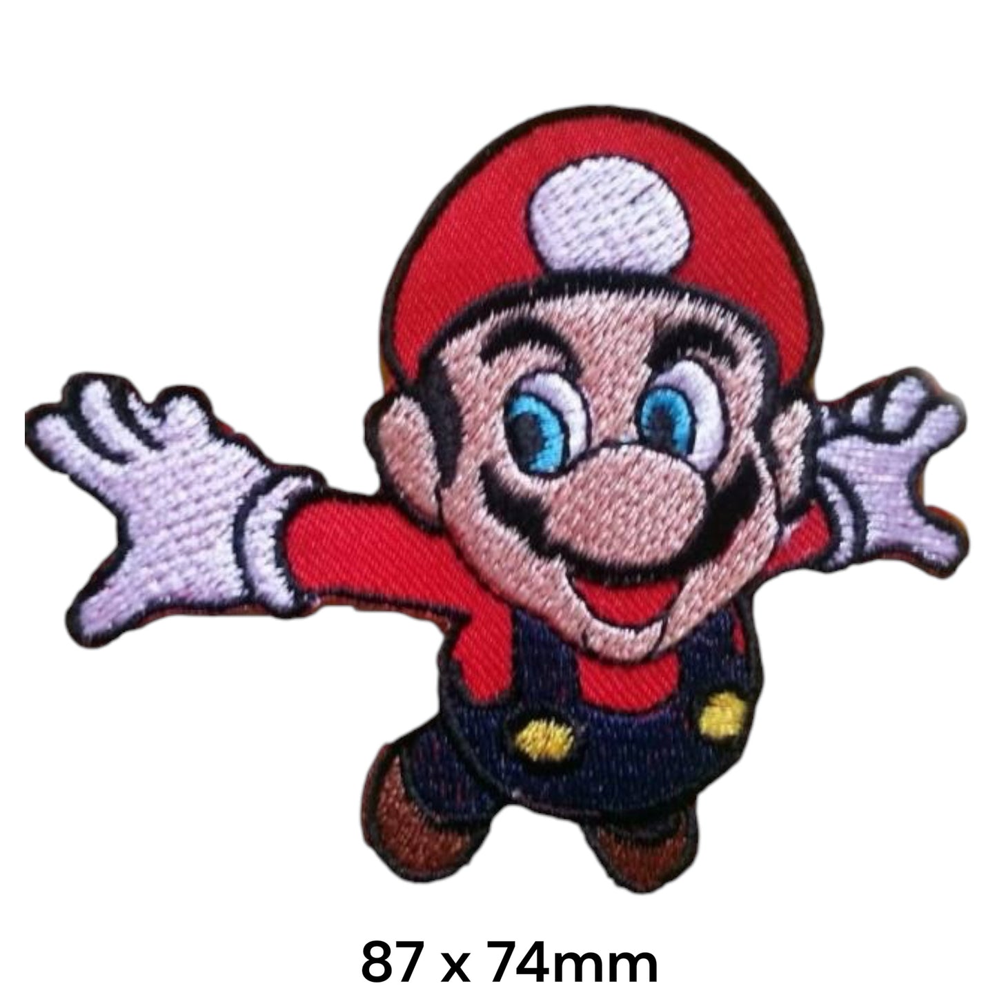 Super Mario Jumping Character Embroidered Patch 87x74mm – Red, Blue, White & Gold