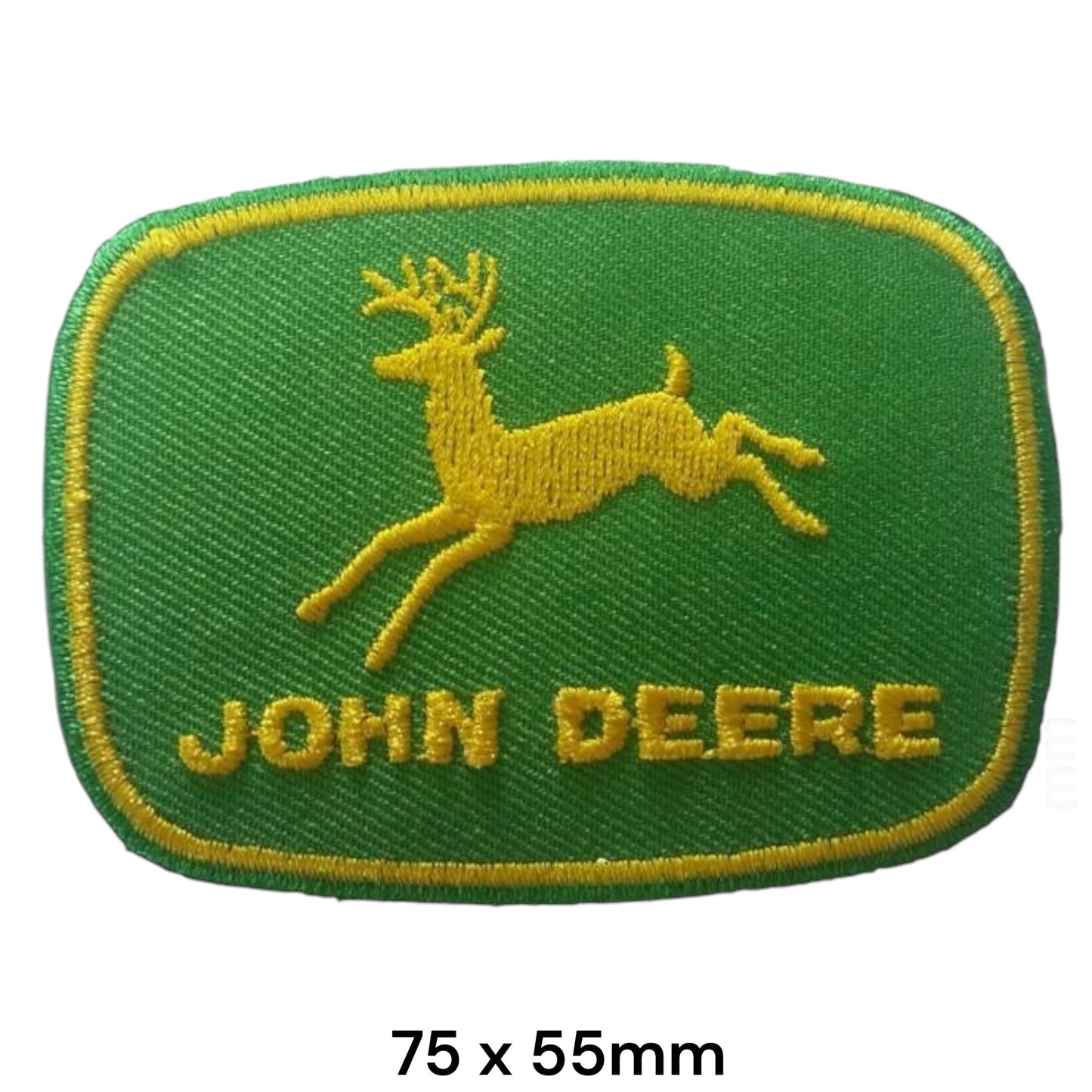 John Deere Leaping Deer Logo Embroidered Patch 75x55mm – Green & Yellow