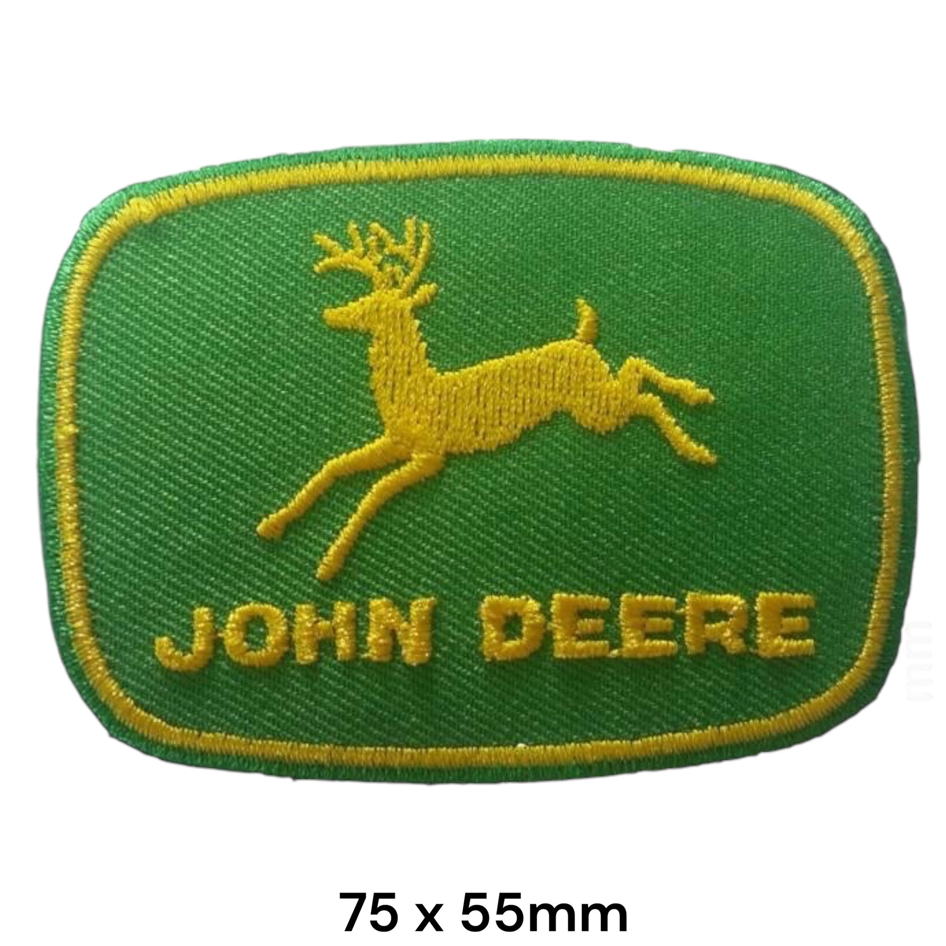 John Deere Leaping Deer Logo Embroidered Patch 75x55mm – Green & Yellow