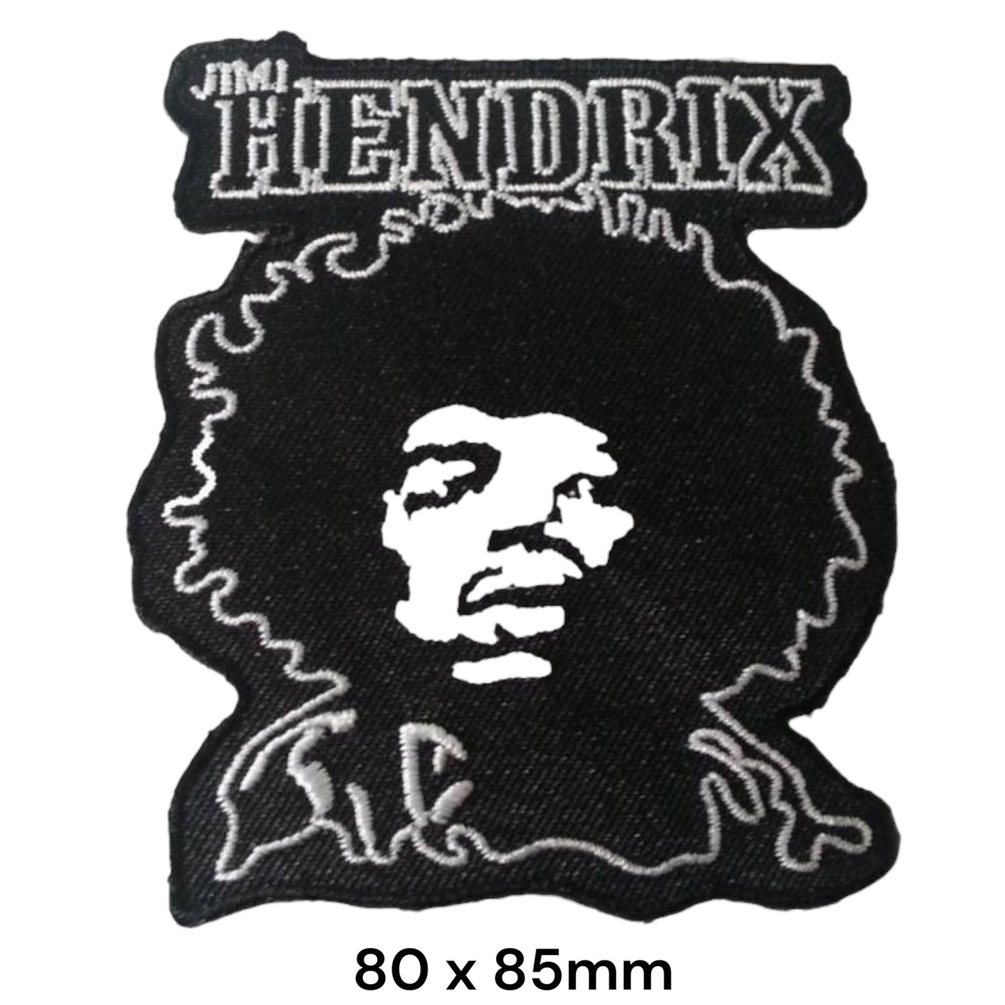 Jimi Hendrix Afro Portrait Embroidered Patch 80x85mm – Black & White