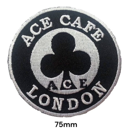 Ace Cafe London Club Clover Round Embroidered Patch 75mm – Black & White