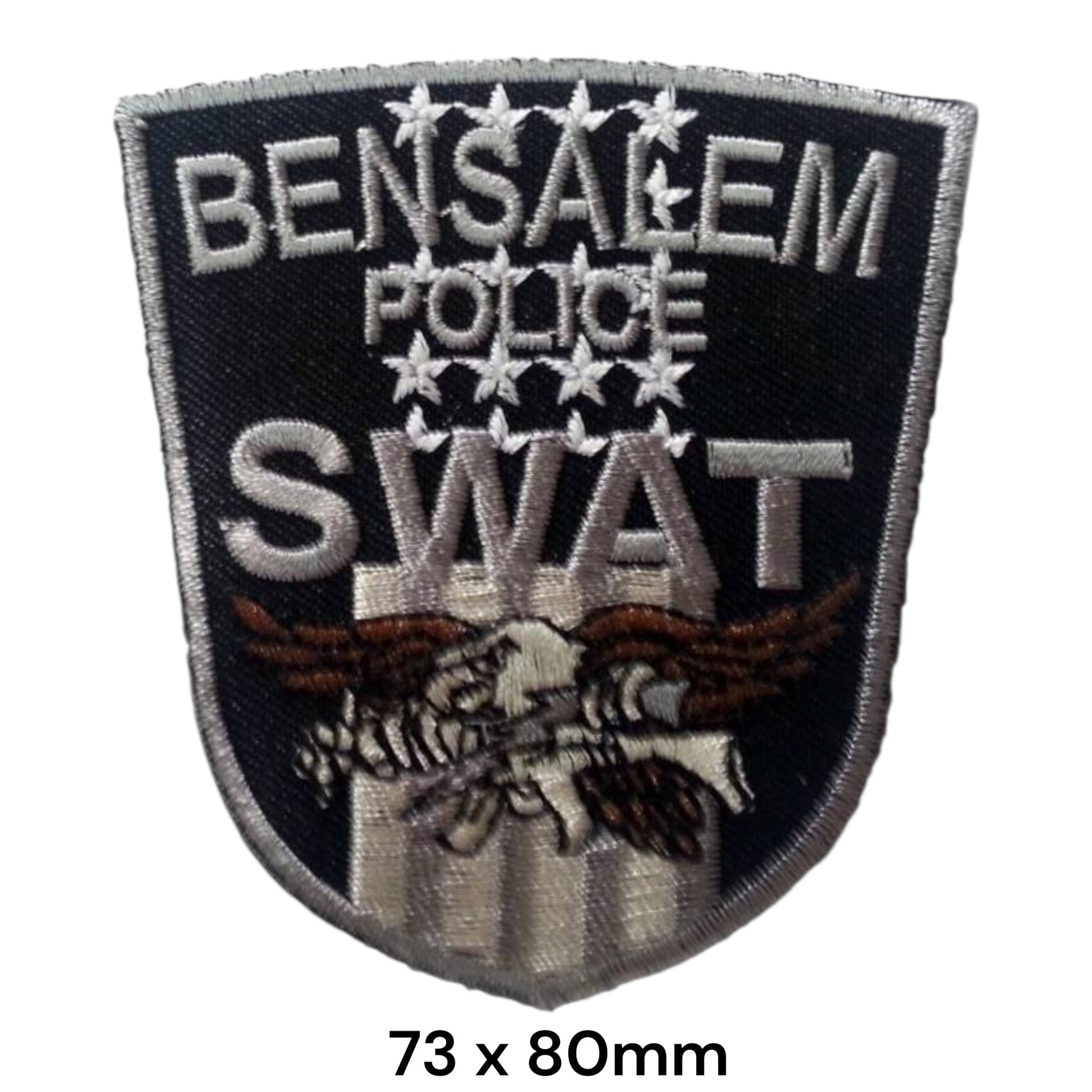 Bensalem Police SWAT Shield Embroidered Patch 73x80mm – Black, Silver, White & Brown