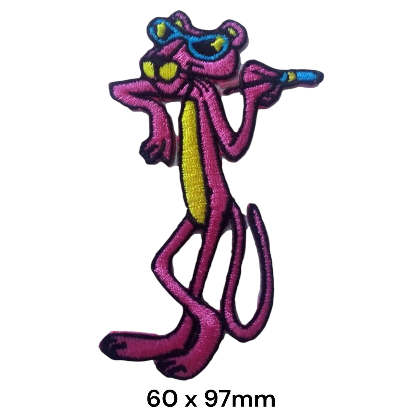 Pink Panther Playing Flute Full Body Embroidered Patch 60x97mm – Pink, Yellow, Blue & Black
