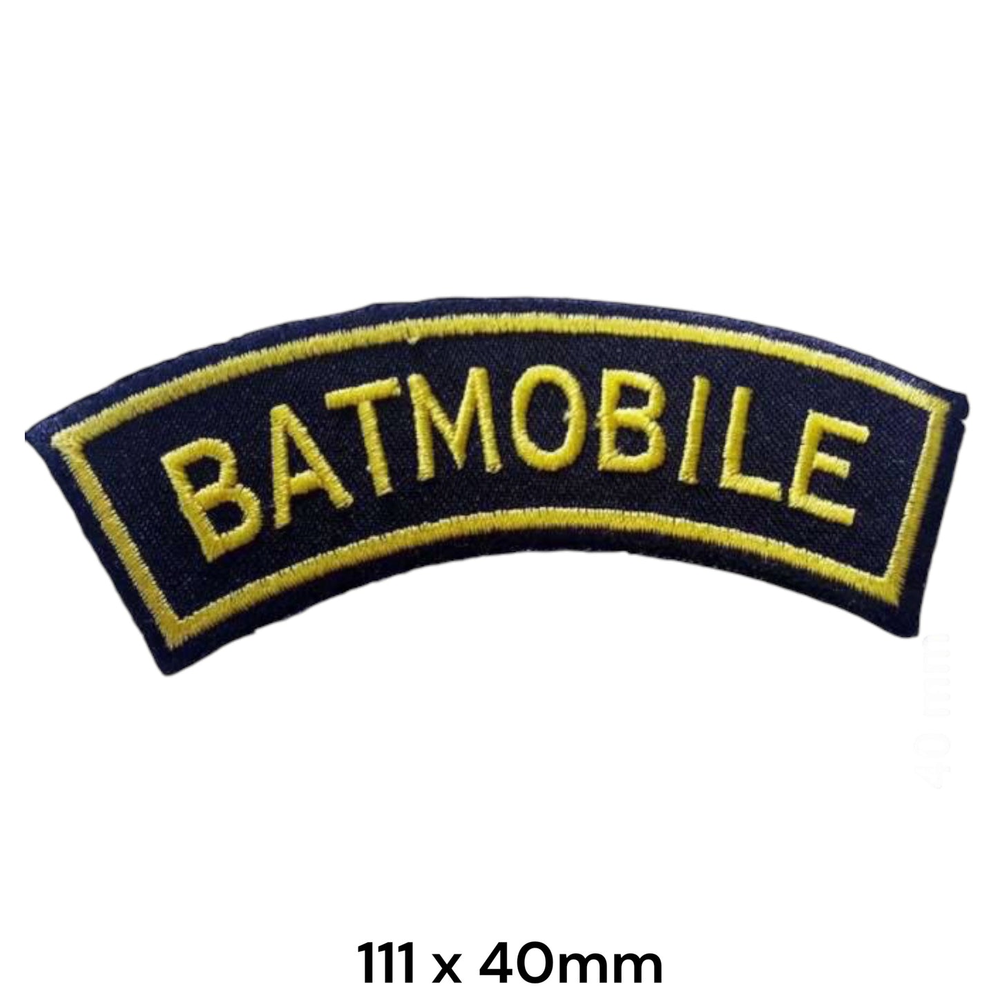 Batmobile Arched Rocker Embroidered Patch 111x40mm – Black & Gold