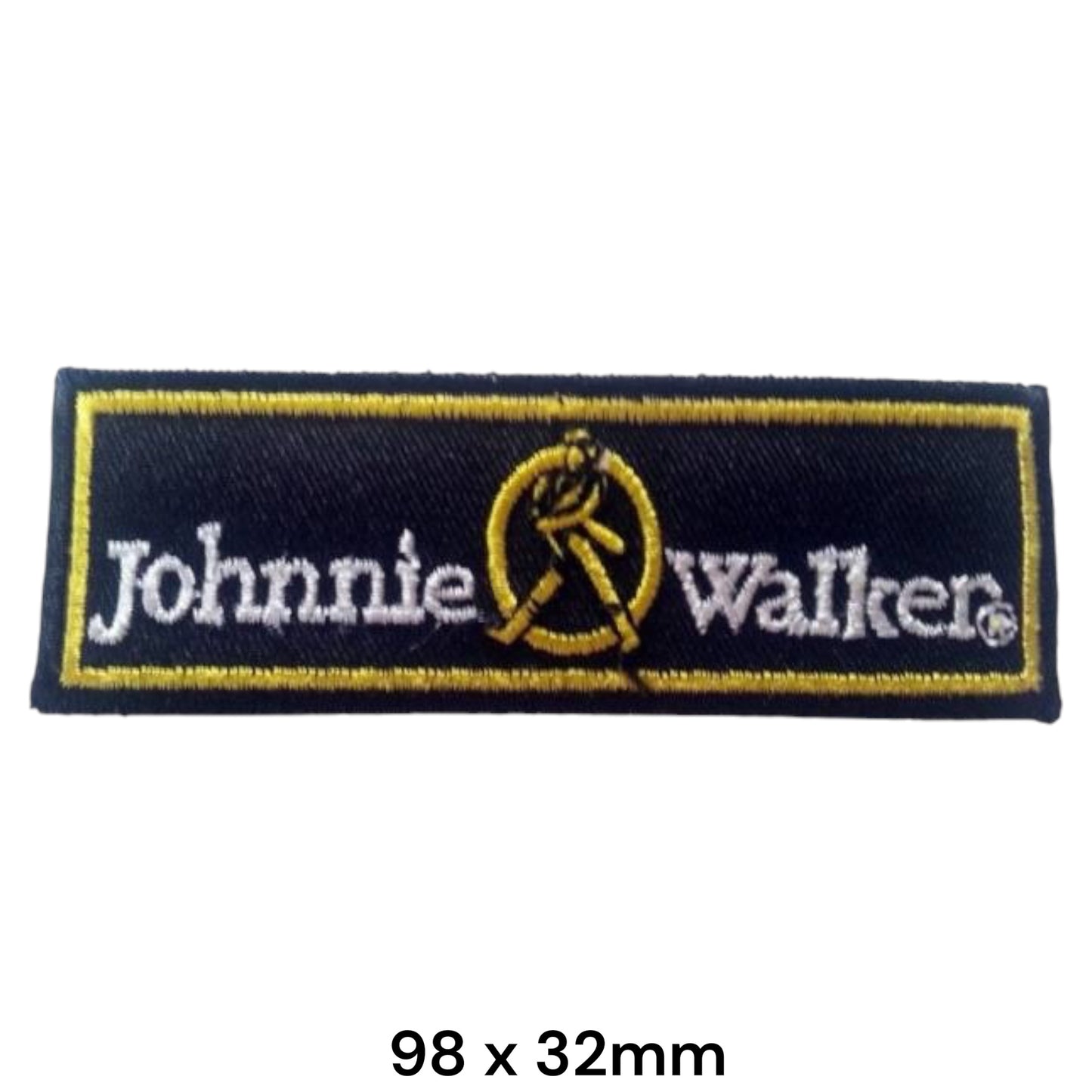 Johnnie Walker Striding Man Logo Embroidered Patch 98x32mm – Black, Gold & White