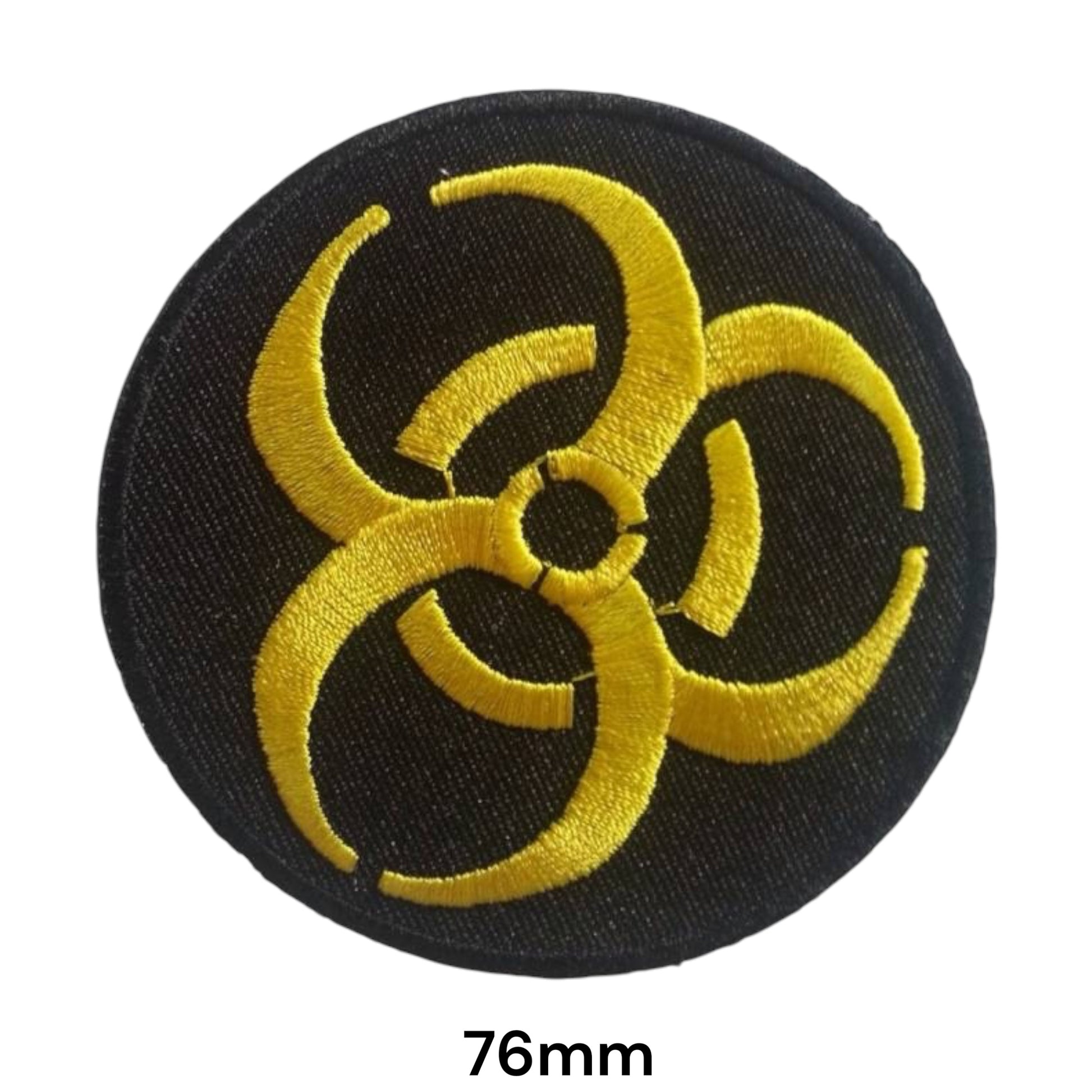 Biohazard Symbol Round Embroidered Patch 76mm – Black & Yellow