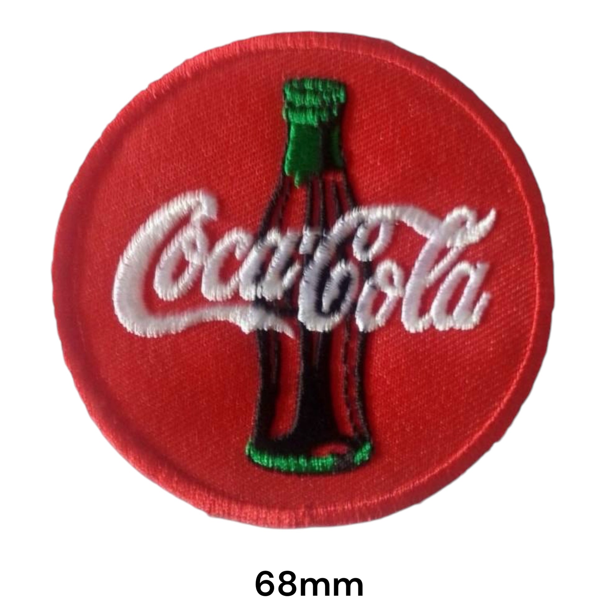 Coca-Cola Classic Bottle Script Round Embroidered Patch 68mm – Red, White, Dark Red & Green