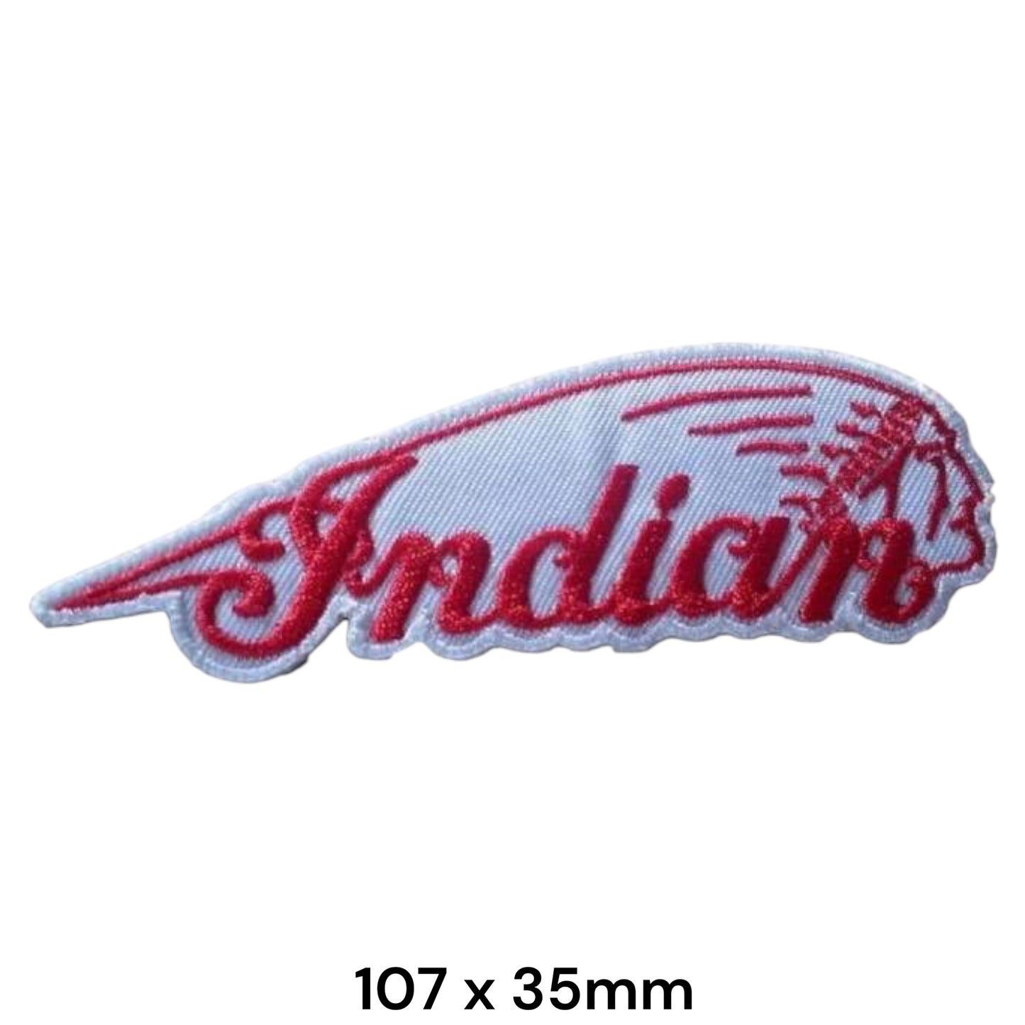 Indian Motorcycle Script Feather Die-Cut Embroidered Patch 107x35mm – White & Red