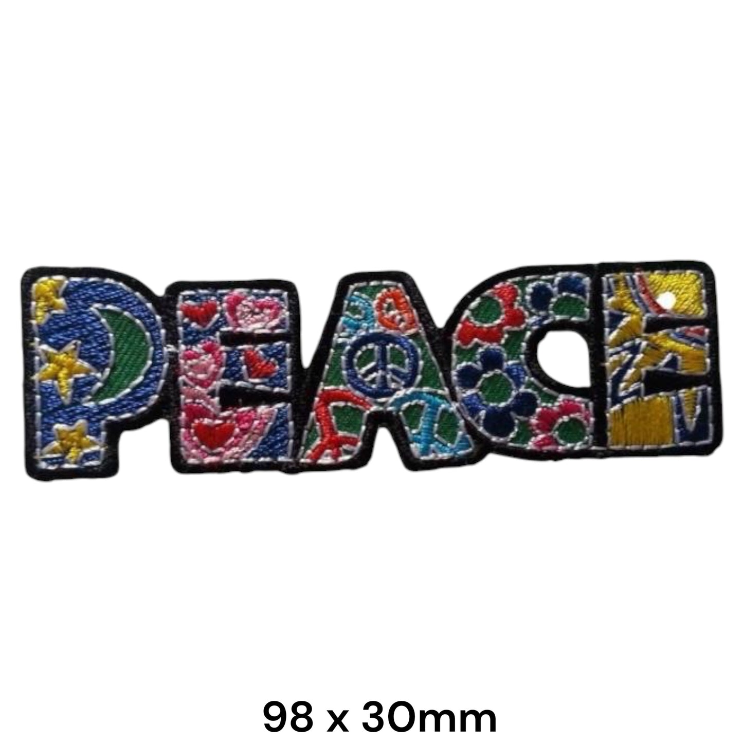 Peace Multicolour Hippie Slogan Die-Cut Embroidered Patch 98x30mm – Multicolour & Black
