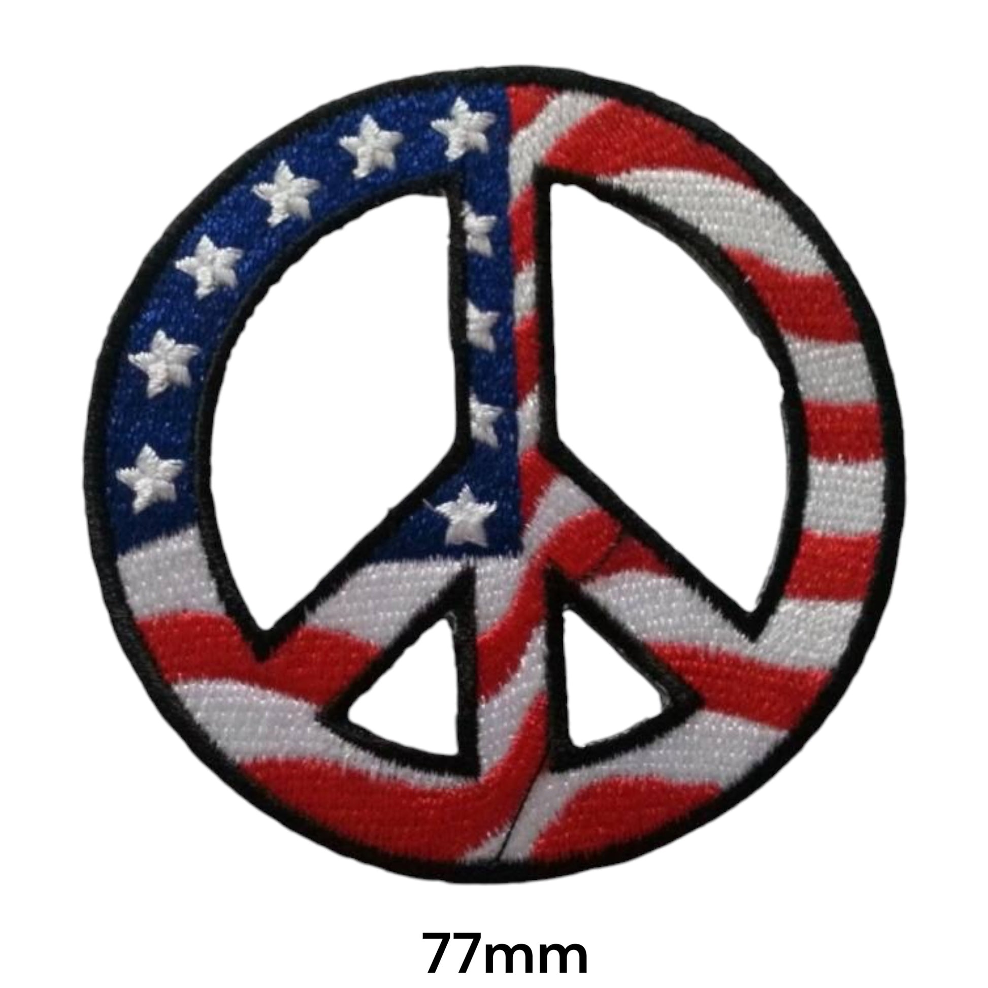American Flag Peace Symbol Round Embroidered Patch 77mm – Red, White, Blue & Black