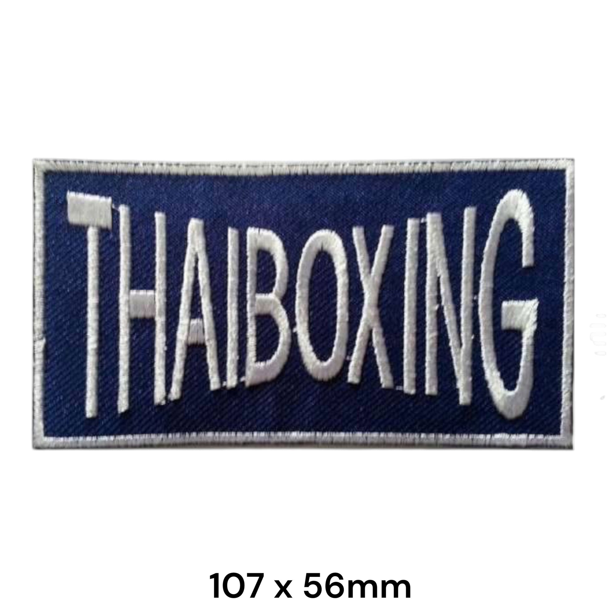 Thaiboxing Slogan Rectangular Embroidered Patch 107x56mm – Navy Blue, White & Silver