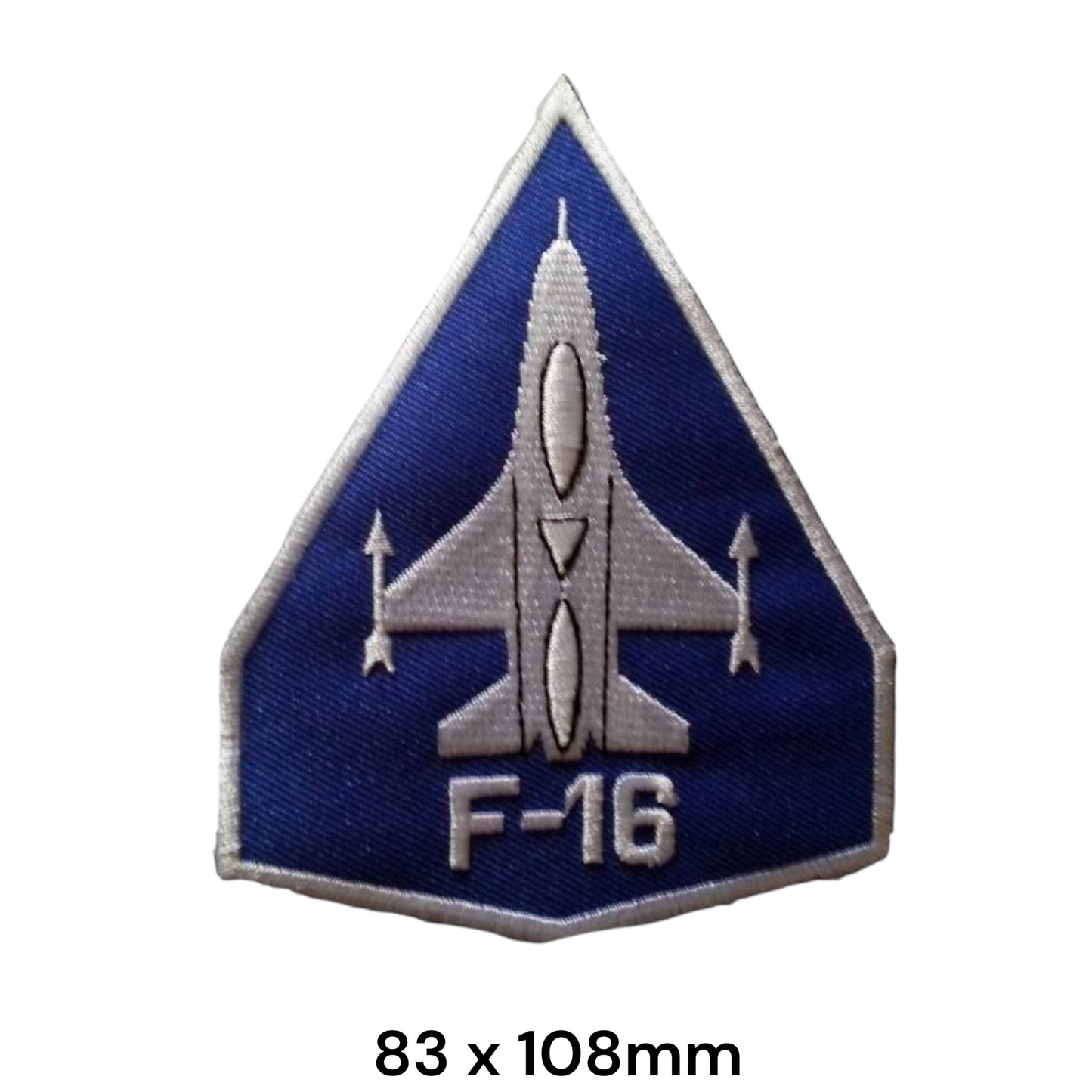 F-16 Fighting Falcon Fighter Jet Shield Embroidered Patch 83x108mm – Blue, Silver & White