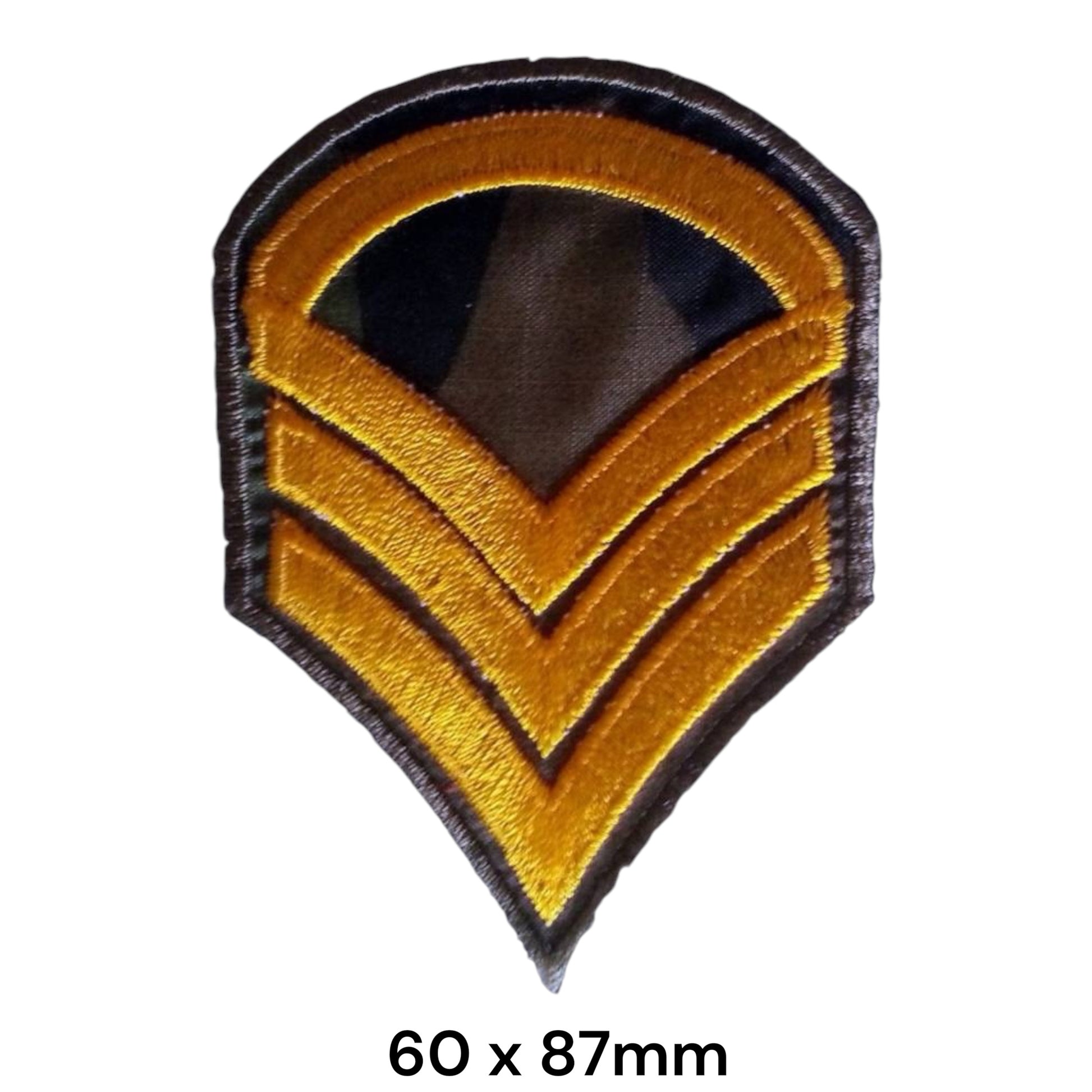 Staff Sergeant 3-Chevron Military Rank Embroidered Patch 60x87mm – Black & Gold/Orange