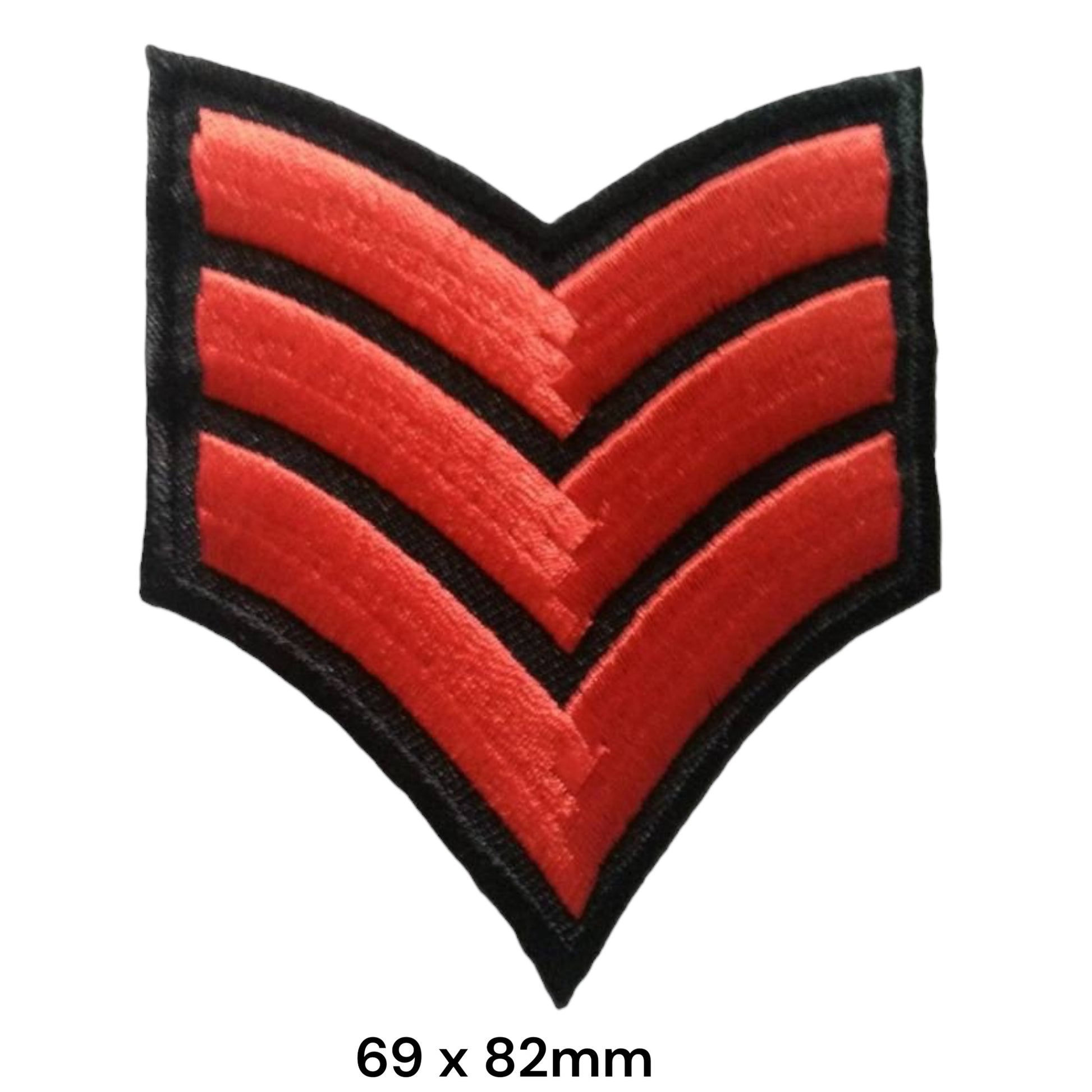 Sergeant 3-Chevron Military Rank Die-Cut Embroidered Patch 69x82mm – Black & Red