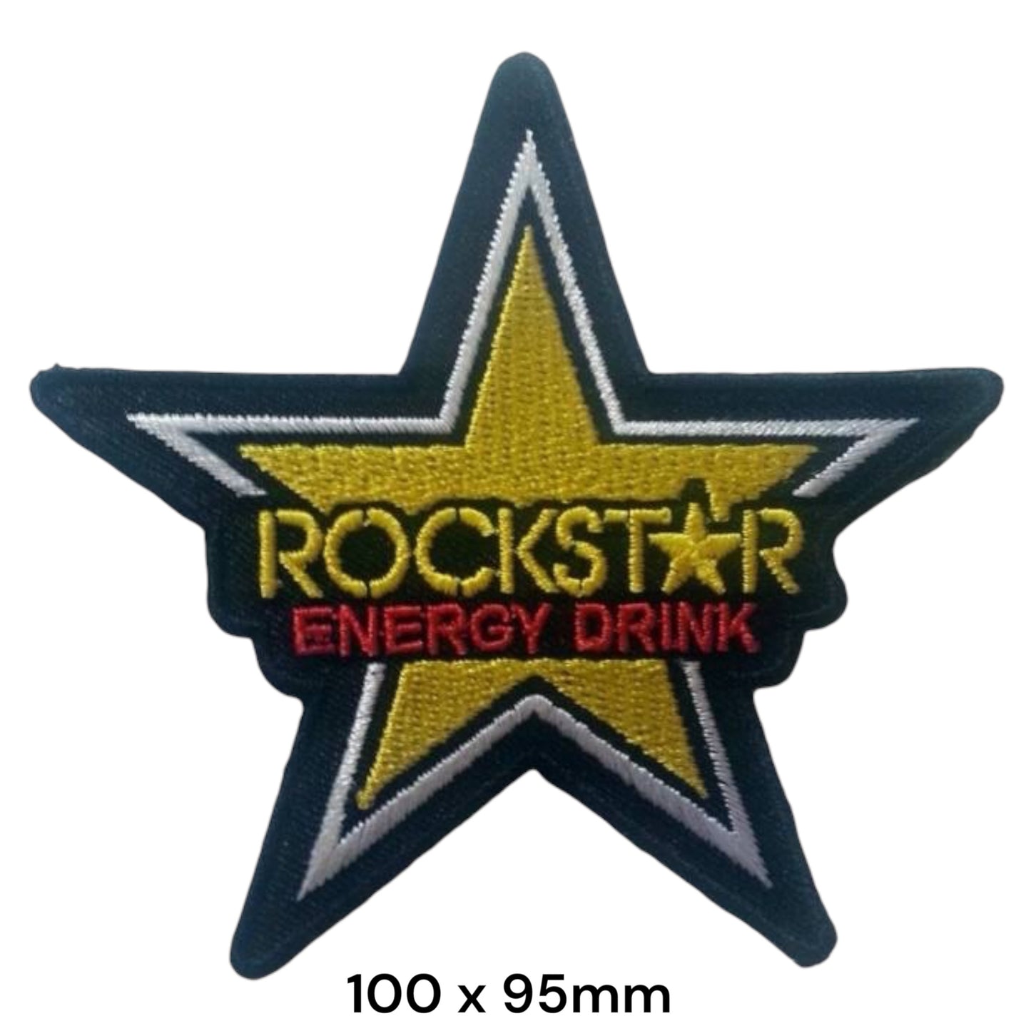 Rockstar Energy Drink Star Logo Embroidered Patch 100x95mm – Black, Gold/Yellow, Silver/White & Red
