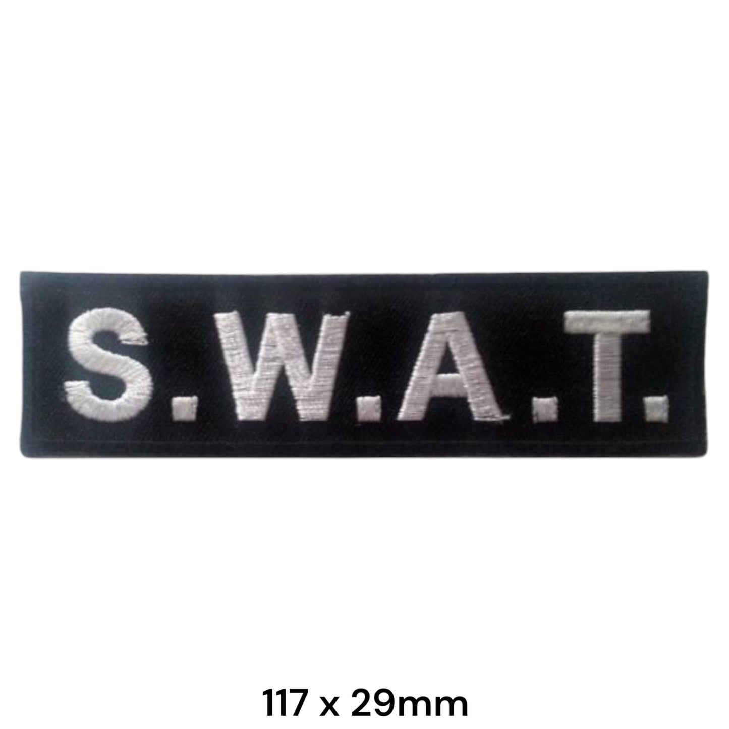 S.W.A.T. Name Tape Rectangular Embroidered Patch 117x29mm – Black & Silver/White