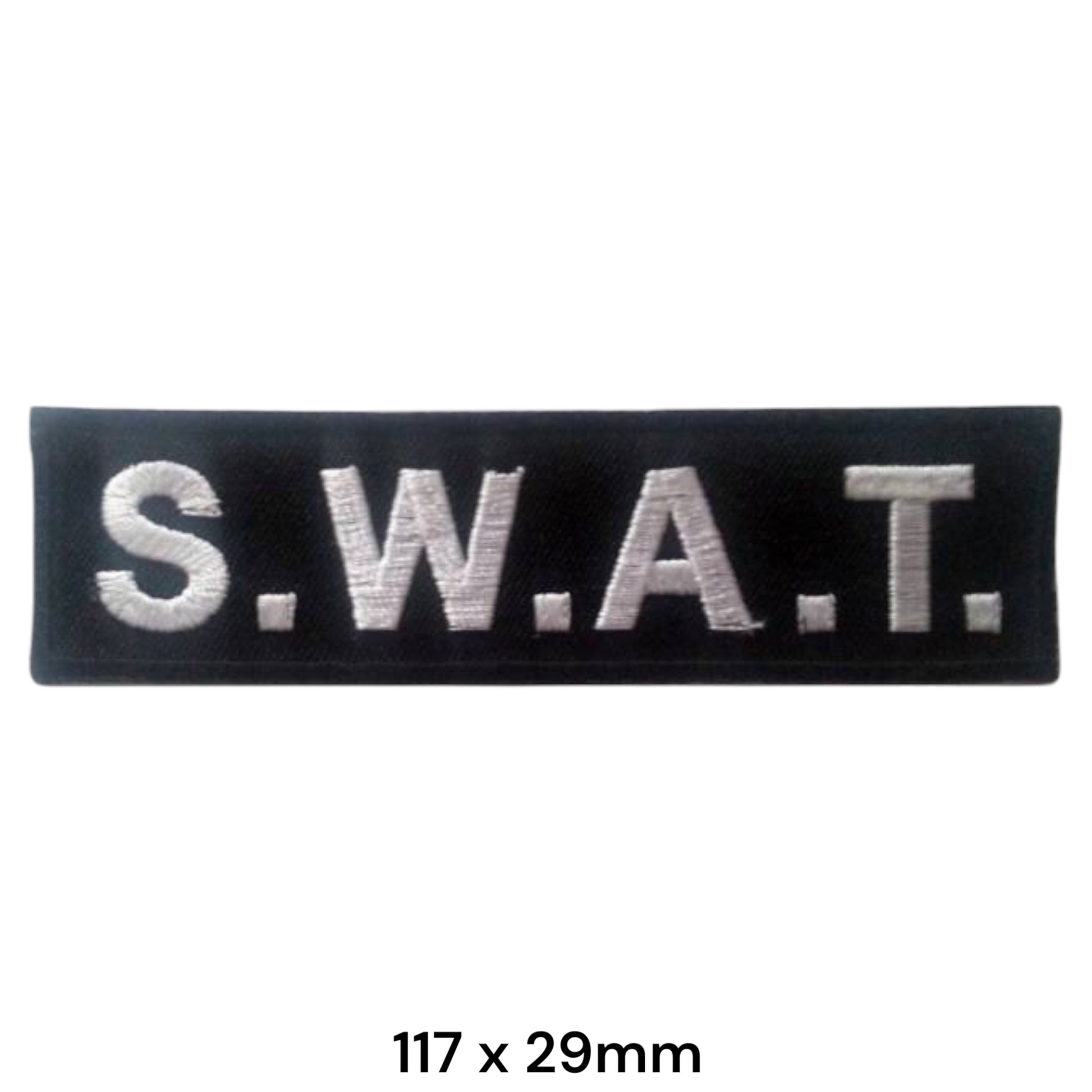 S.W.A.T. Name Tape Rectangular Embroidered Patch 117x29mm – Black & Silver/White