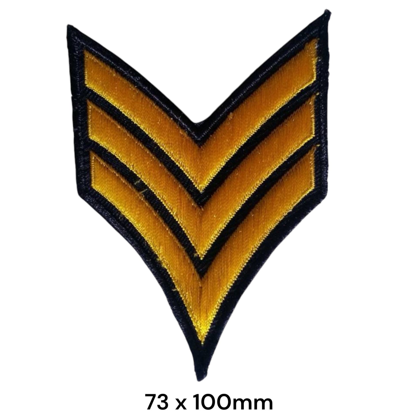 Sergeant 3-Chevron Military Rank Die-Cut Embroidered Patch 73x100mm – Black & Gold/Yellow