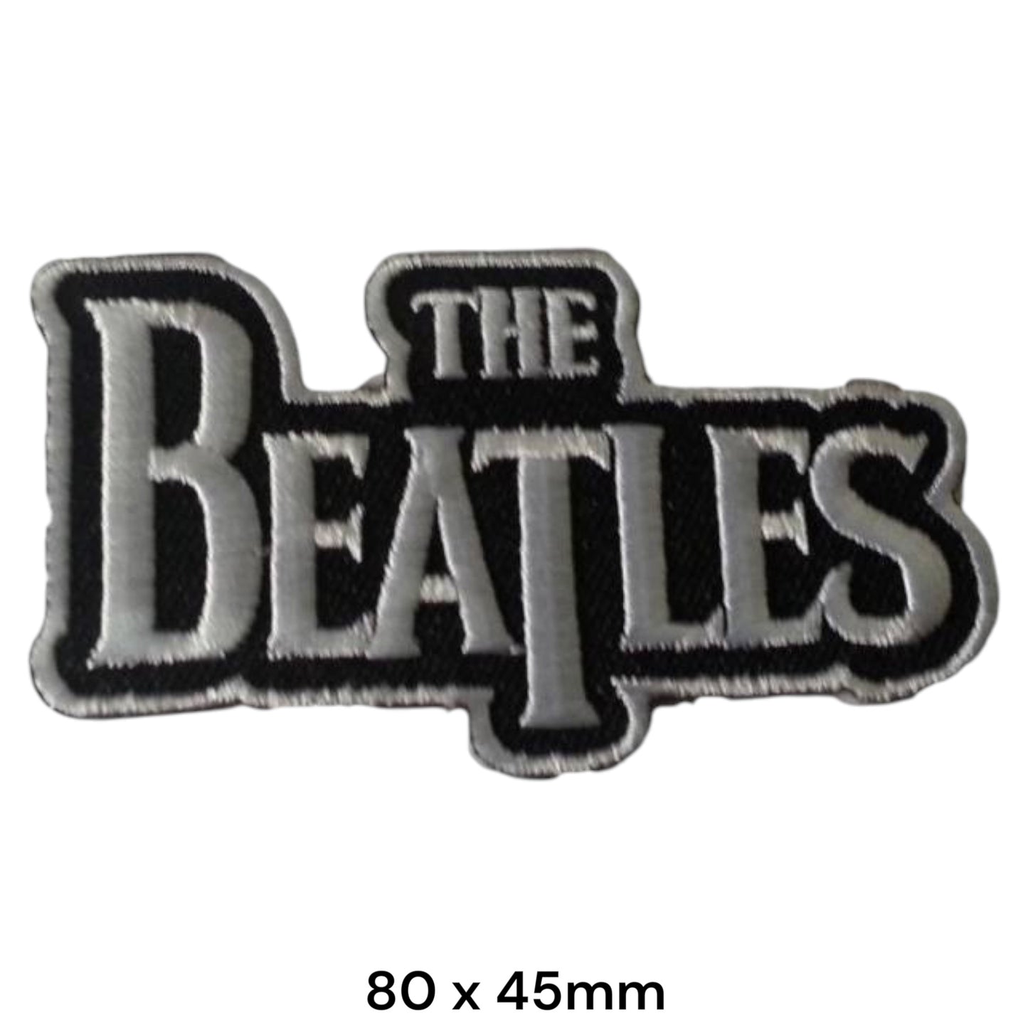 The Beatles Drop T Logo Die-Cut Embroidered Patch 80x45mm – Black & Silver/White