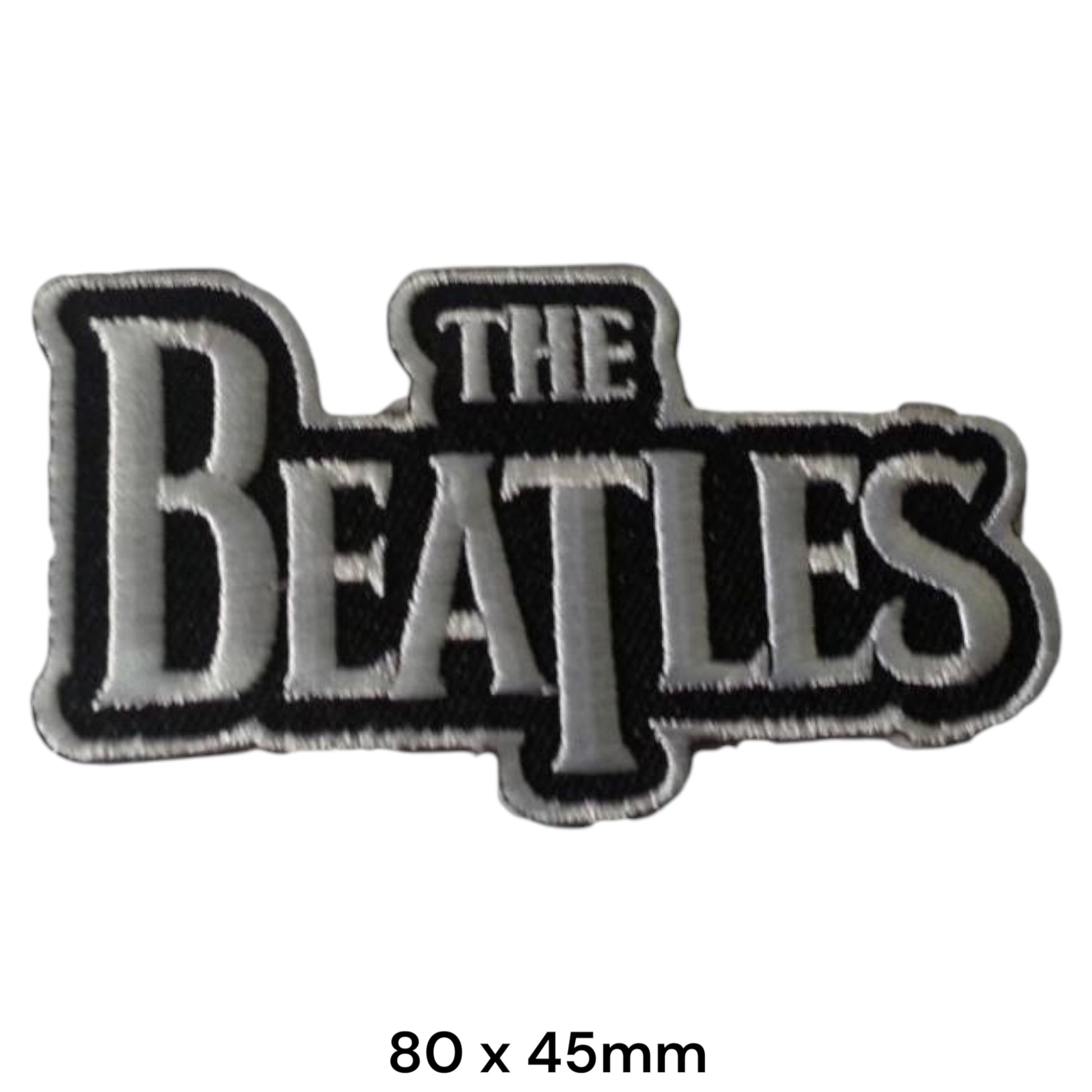 The Beatles Drop T Logo Die-Cut Embroidered Patch 80x45mm – Black & Silver/White