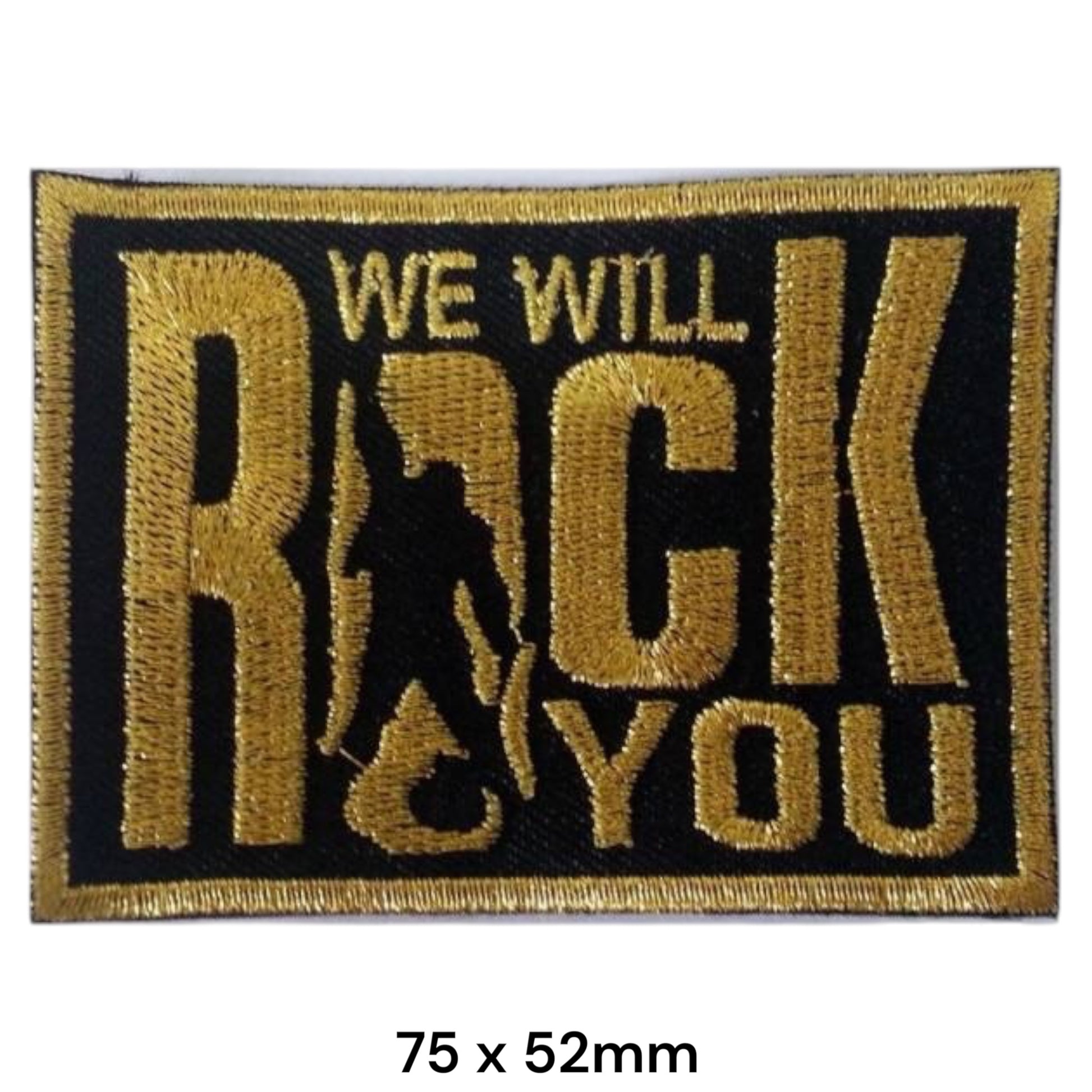 Queen We Will Rock You Freddie Mercury Silhouette Rectangular Embroidered Patch 75x52mm – Black & Gold