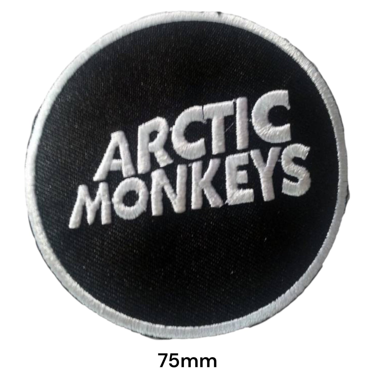 Arctic Monkeys Logo Round Embroidered Patch 75mm – Black & White/Silver