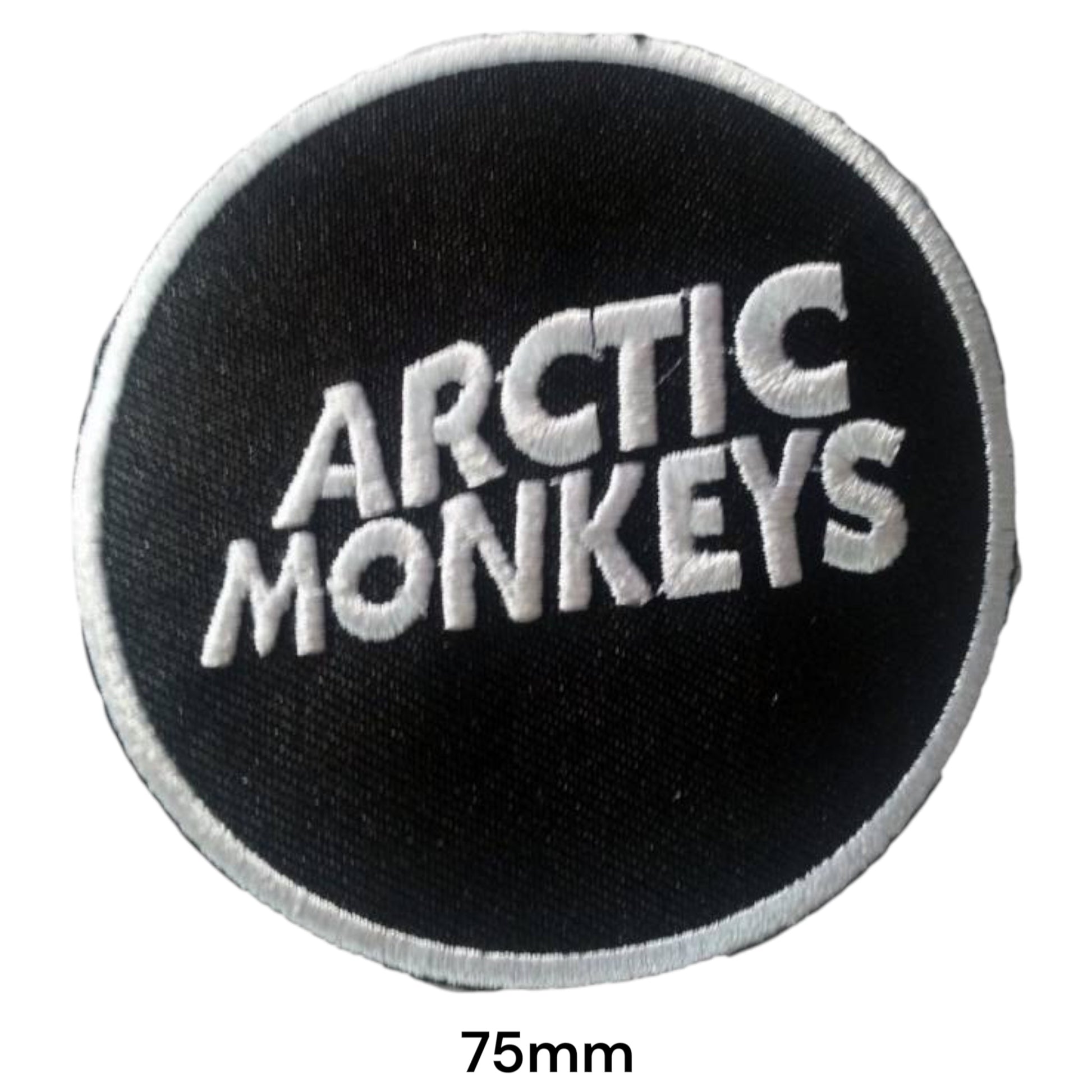 Arctic Monkeys Logo Round Embroidered Patch 75mm – Black & White/Silver
