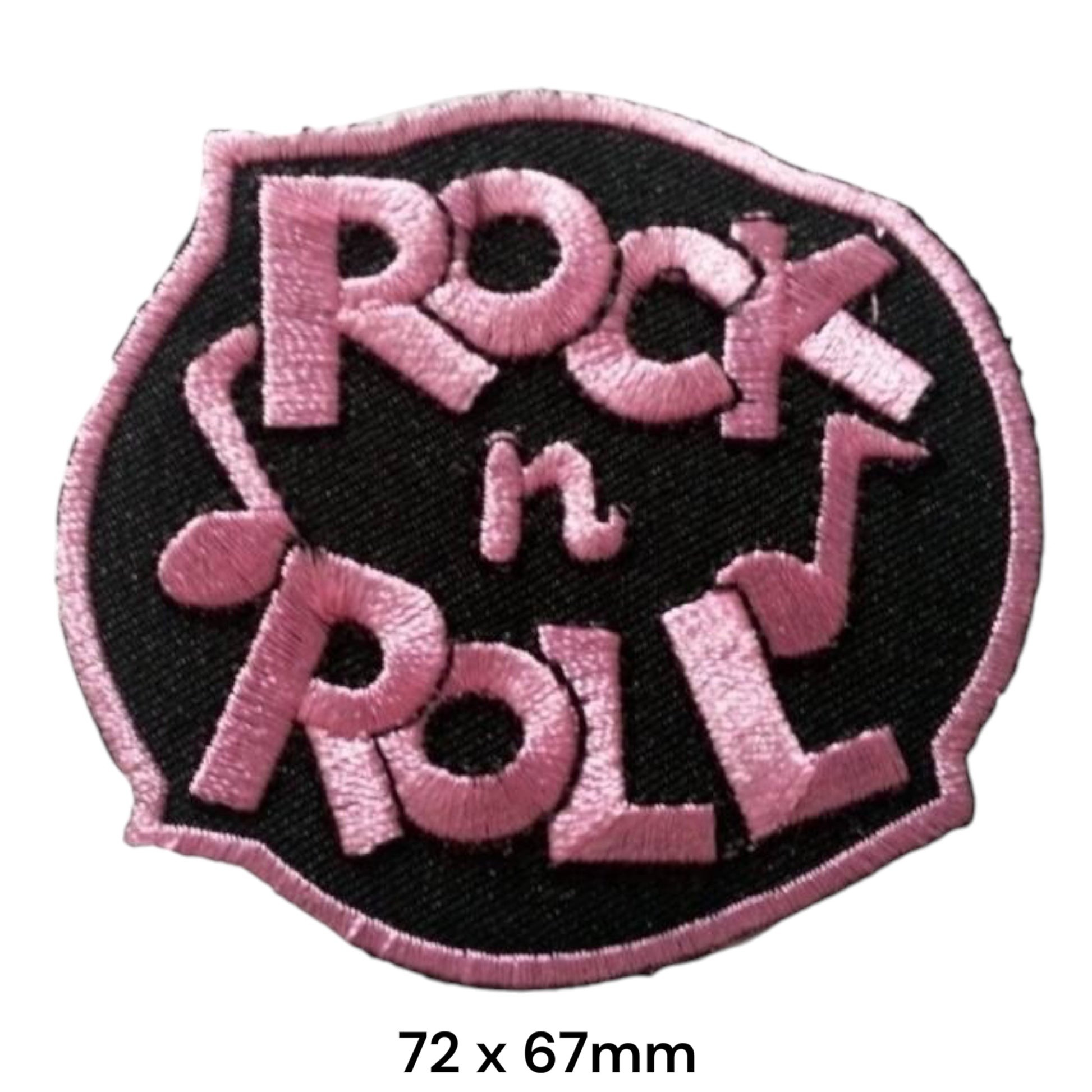 Rock n Roll Music Notes Oval Embroidered Patch 72x67mm – Black & Pink