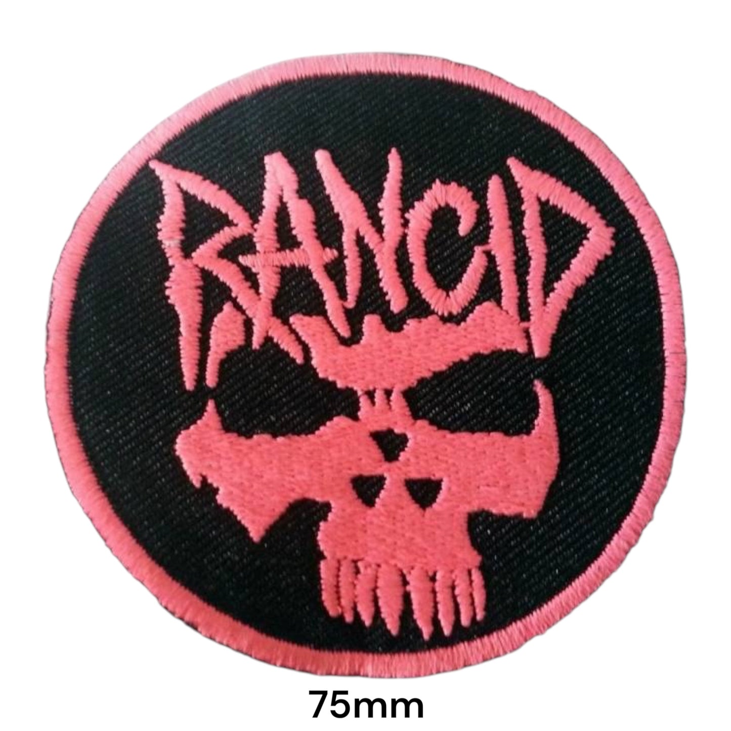 Rancid Skull Logo Round Embroidered Patch 75mm – Black & Pink