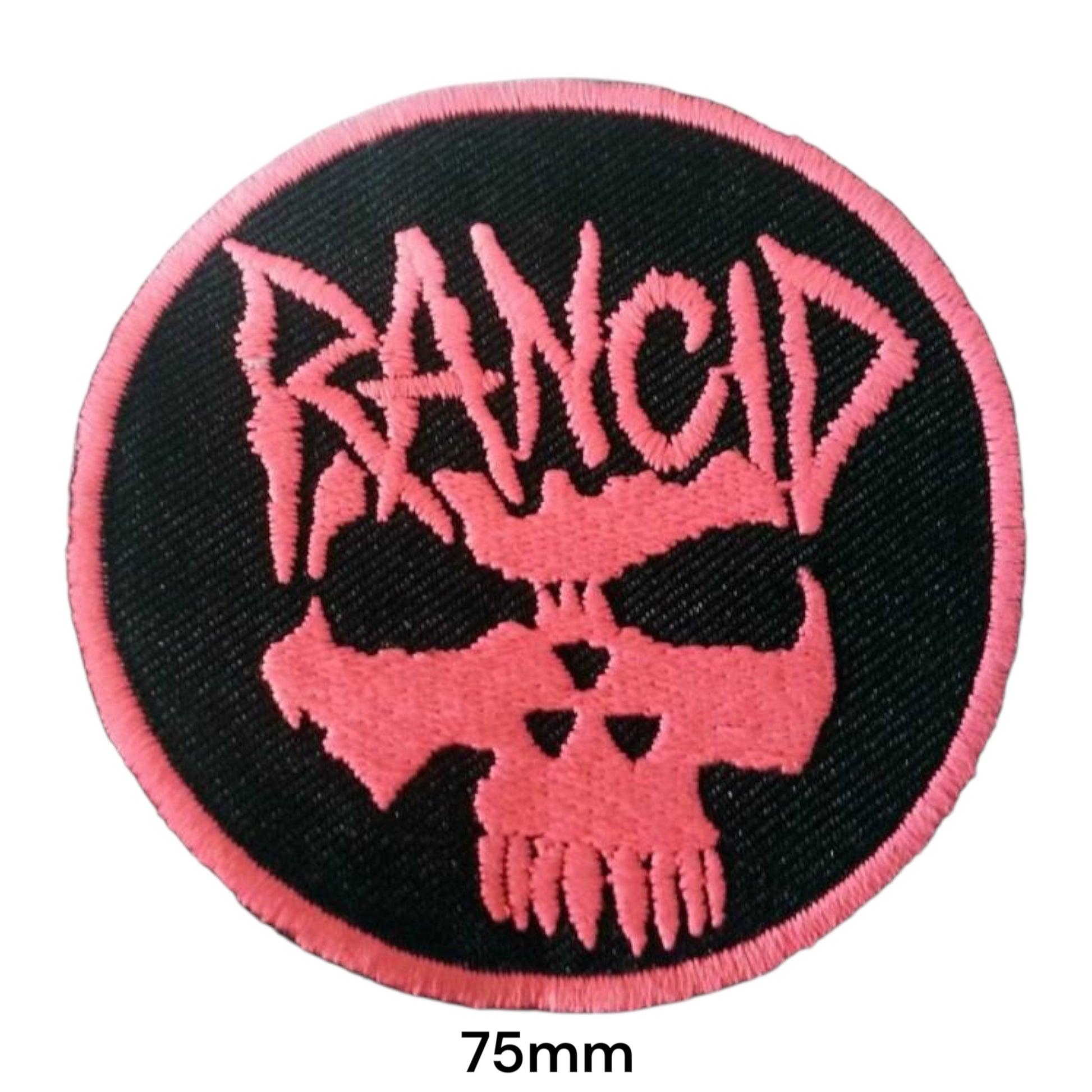 Rancid Skull Logo Round Embroidered Patch 75mm – Black & Pink