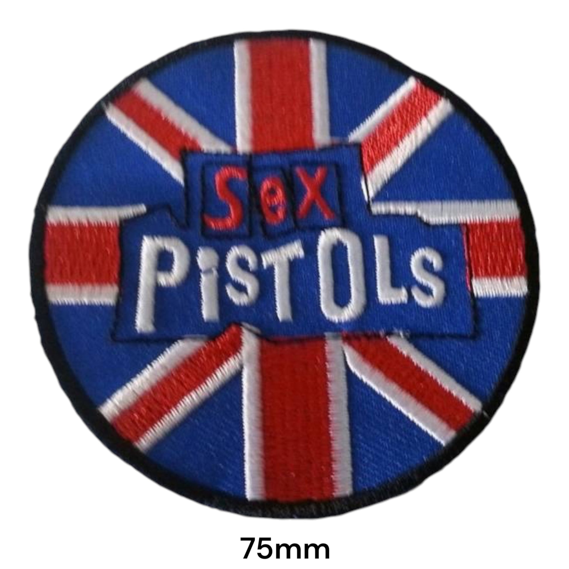 Sex Pistols Union Jack Round Embroidered Patch 75mm – Blue, Red, White & Black