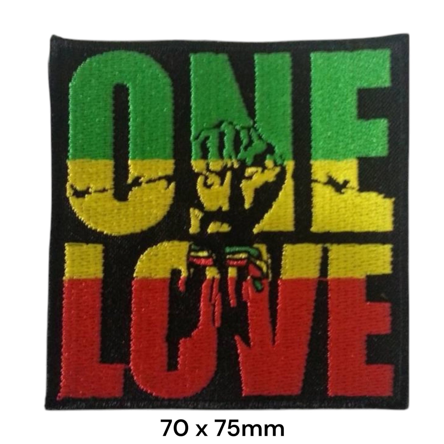 One Love Rasta Raised Fist Square Embroidered Patch 70x75mm – Black, Green, Yellow & Red