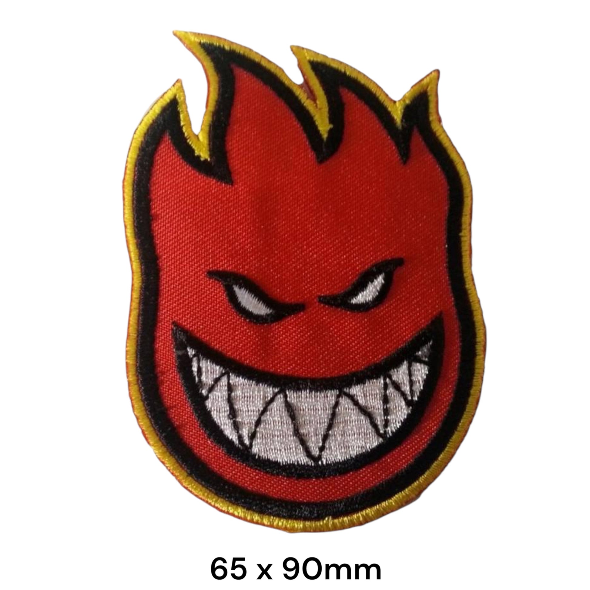 Spitfire Wheels Bighead Flame Die-Cut Embroidered Patch 65x90mm – Red, Yellow, Black & White/Silver