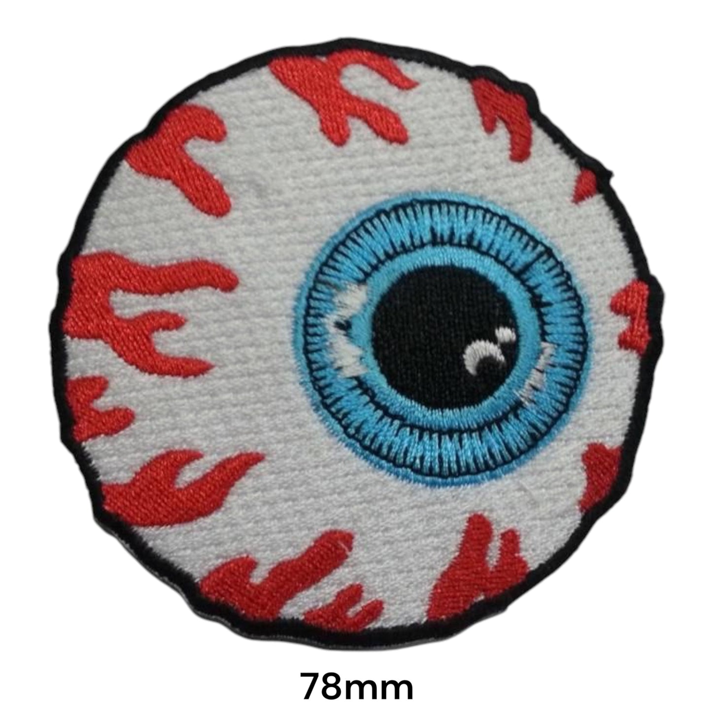 Mishka Keep Watch Bloodshot Eyeball Round Embroidered Patch 78mm – White, Red, Blue & Black