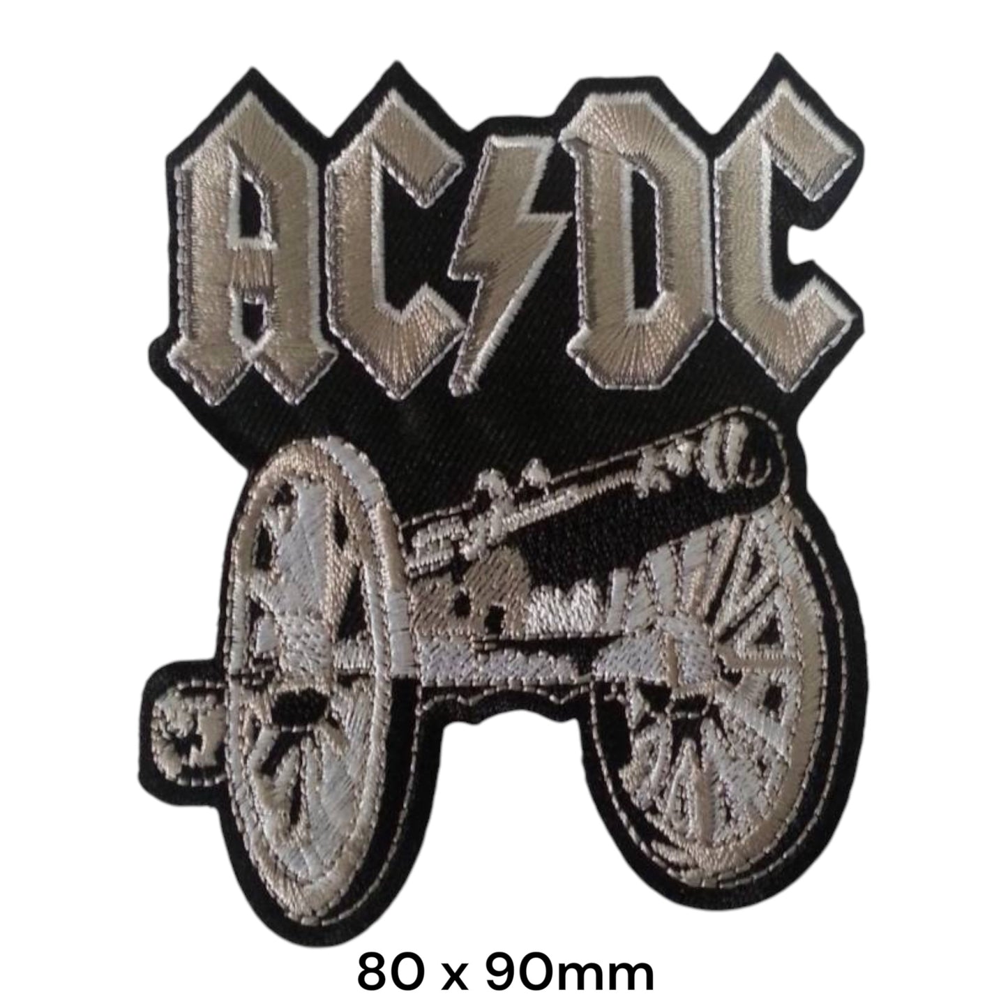 AC/DC For Those About to Rock Cannon Die-Cut Embroidered Patch 80x90mm – Black & Silver/White