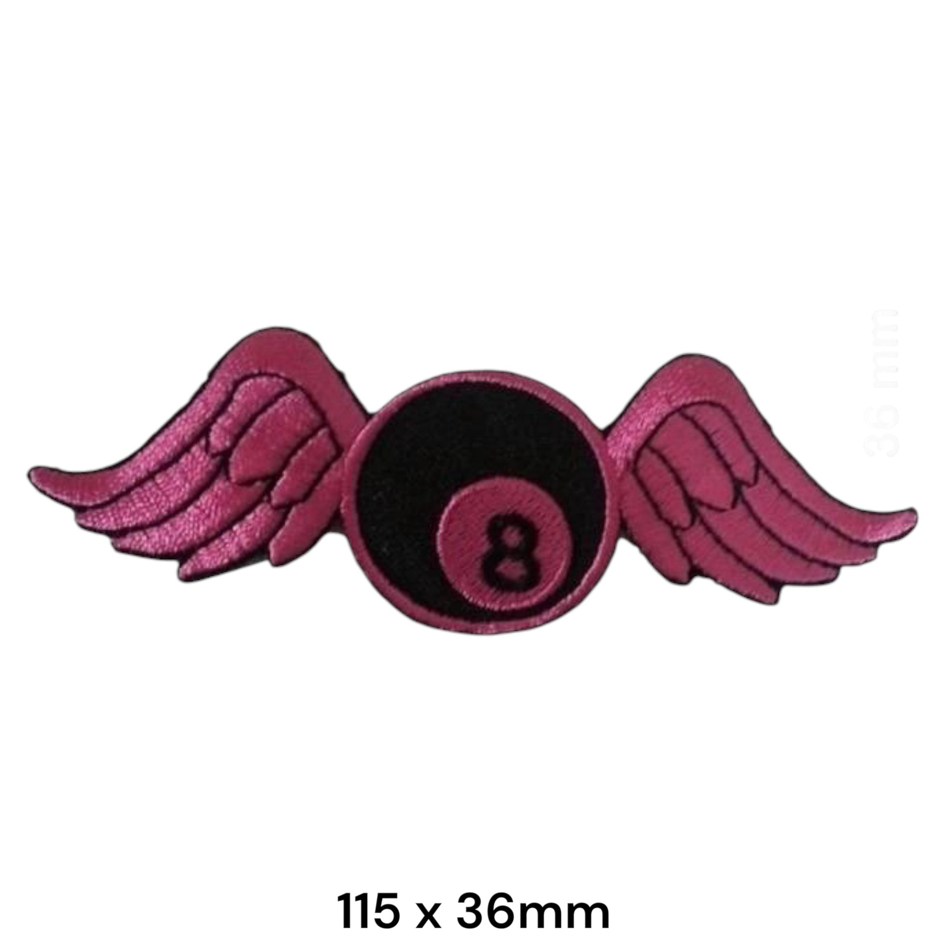 8-Ball Wings Die-Cut Embroidered Patch 115x36mm – Pink/Magenta & Black