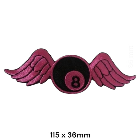 8-Ball Wings Die-Cut Embroidered Patch 115x36mm – Pink/Magenta & Black