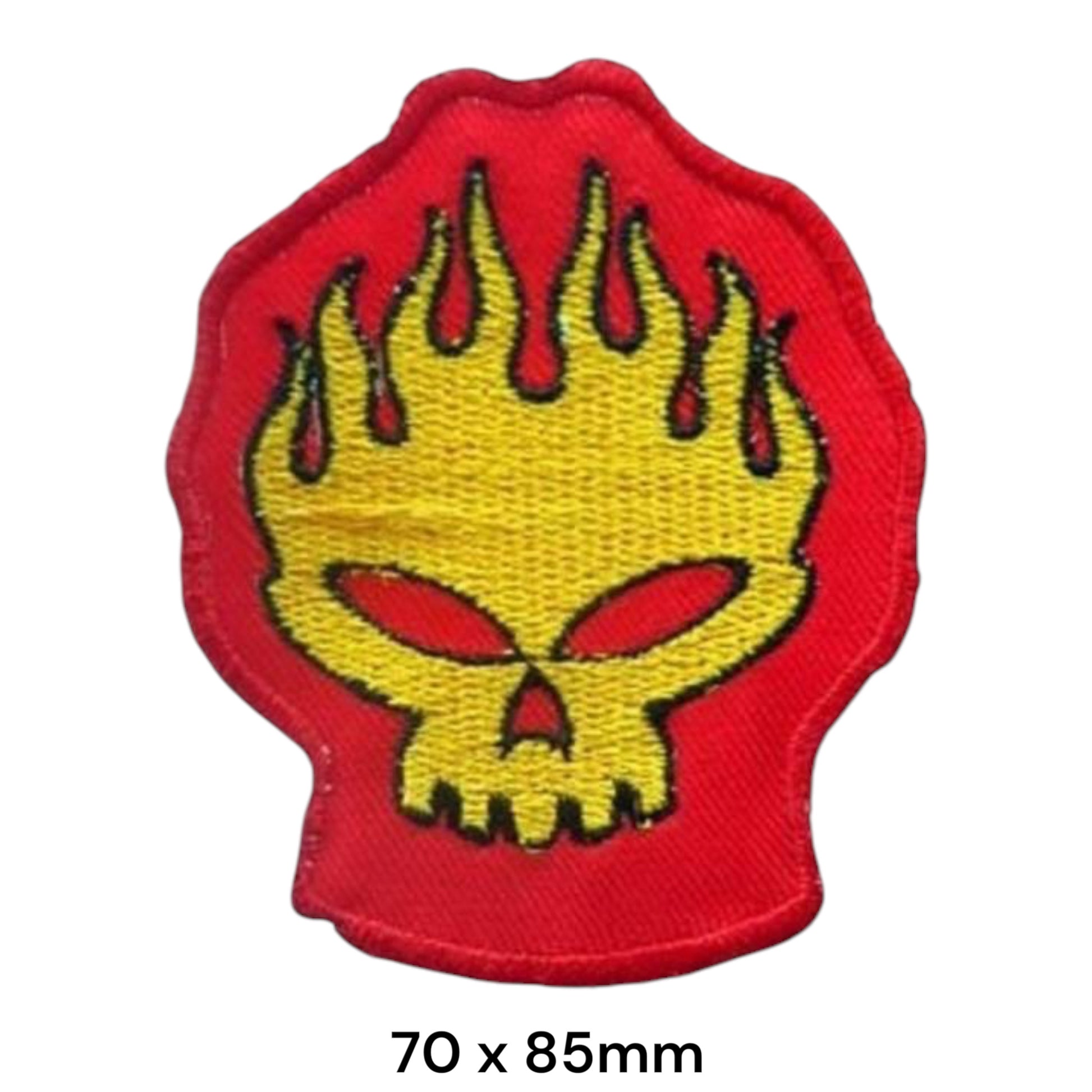 The Offspring Flaming Skull Die-Cut Embroidered Patch 70x85mm – Red, Yellow & Black